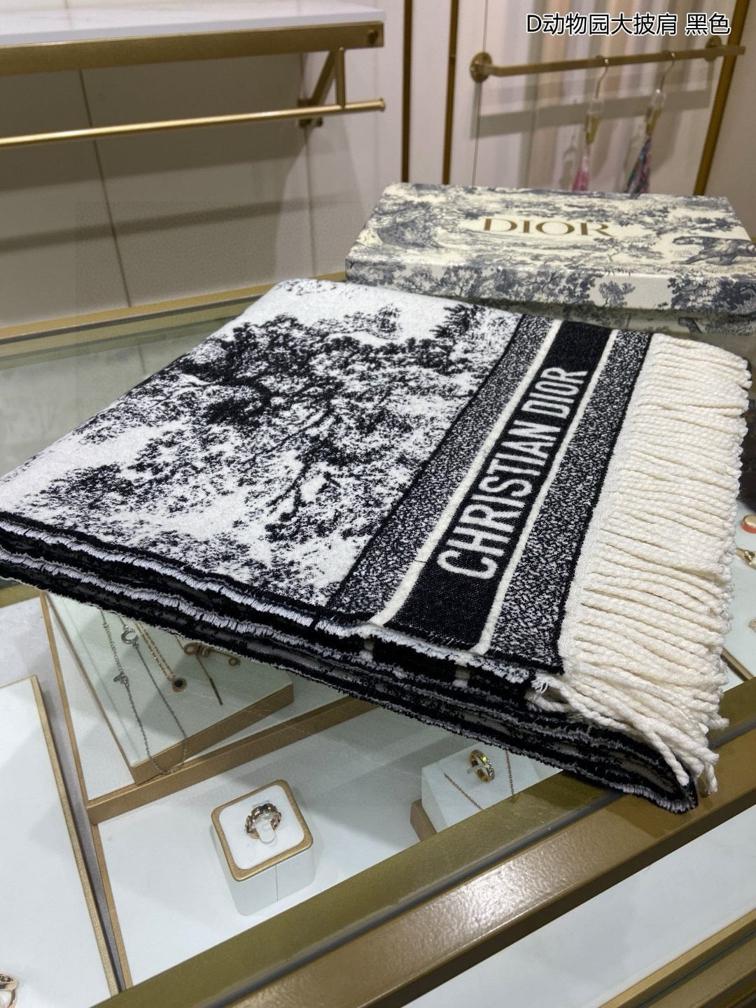 SQUARE SCARF 140 CM IN BLACK MIX WHITE MONOGRAM CASHMERE AND WOOL 416918 mysite