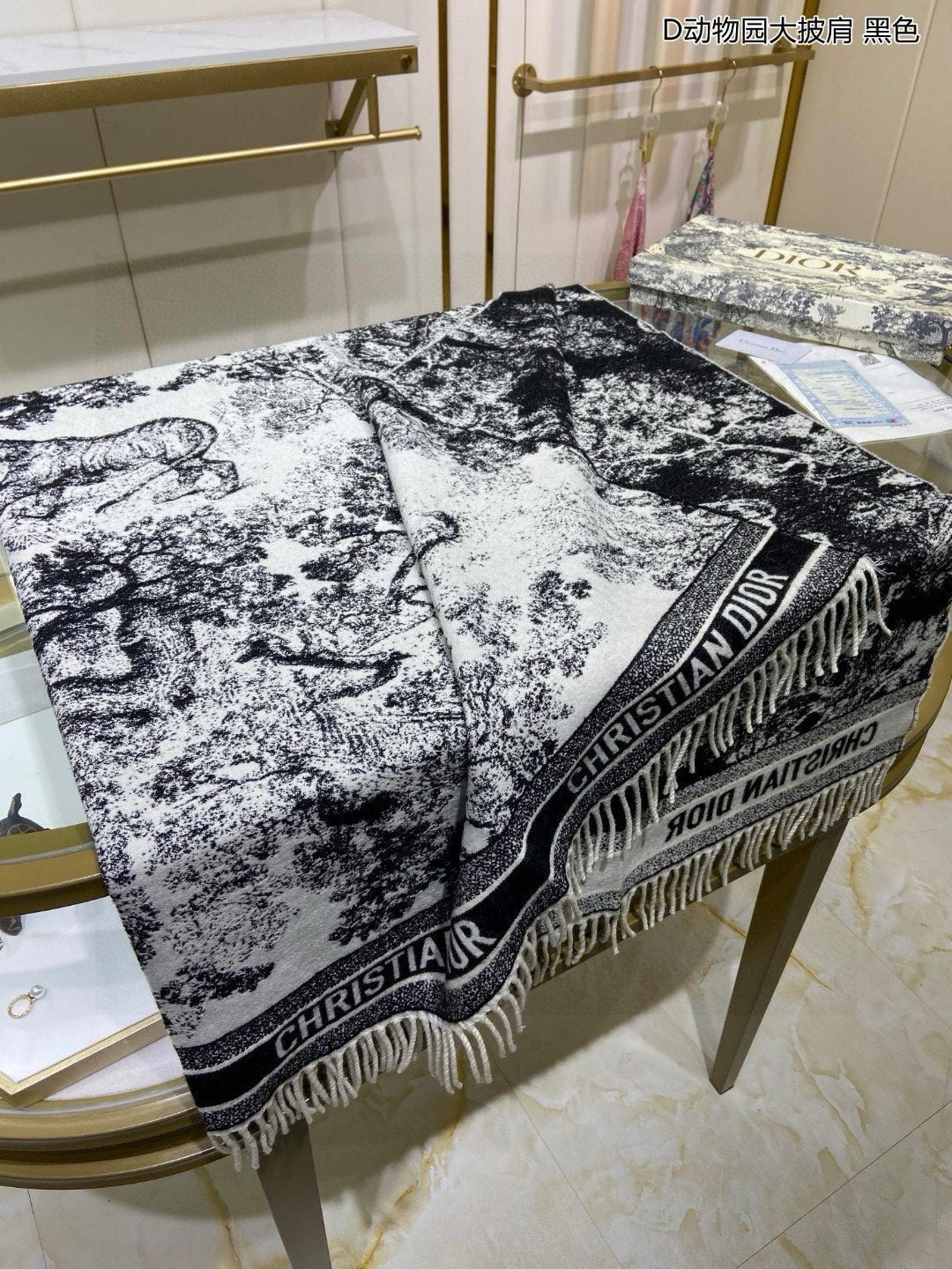 SQUARE SCARF 140 CM IN BLACK MIX WHITE MONOGRAM CASHMERE AND WOOL 416918 mysite