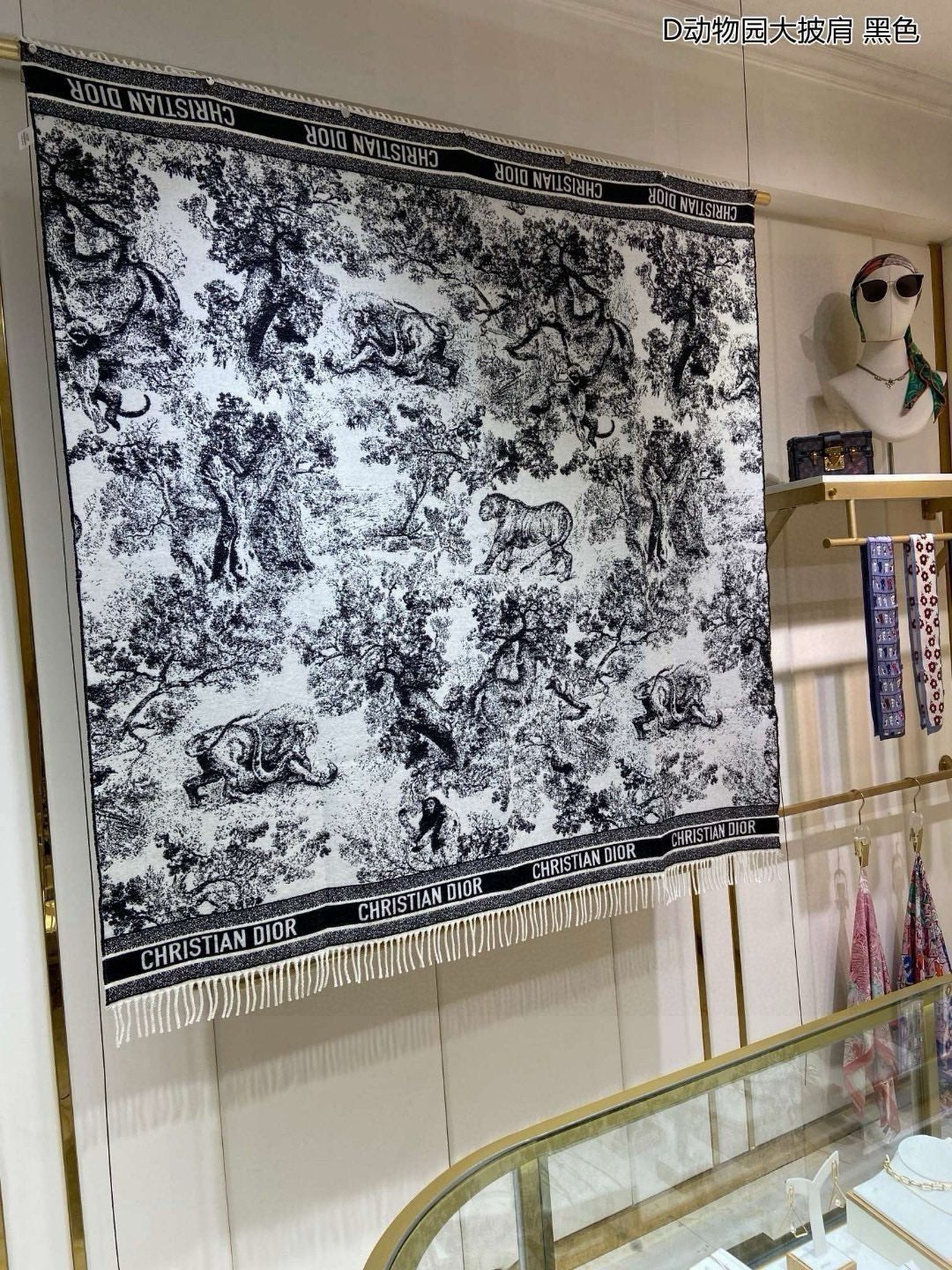 SQUARE SCARF 140 CM IN BLACK MIX WHITE MONOGRAM CASHMERE AND WOOL 416918 mysite