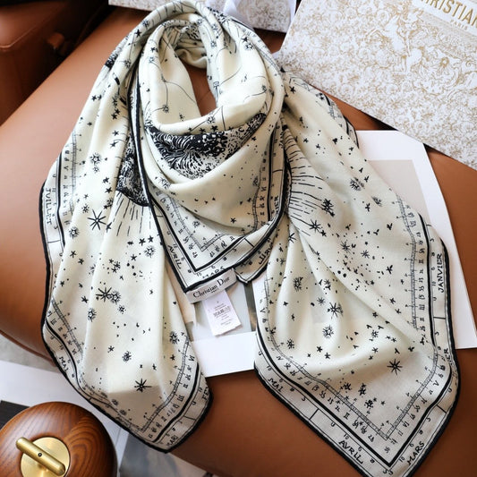 SQUARE SCARF 140 CM IN WHITE MIX BLACK MONOGRAM SILK 393135 mysite