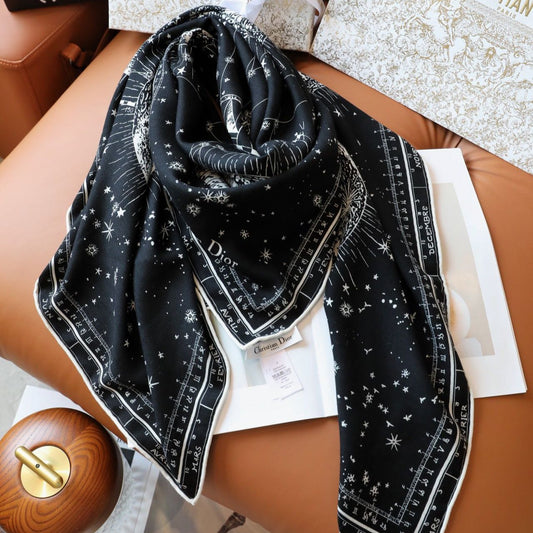 SQUARE SCARF 140 CM IN BLACK MIX WHITE MONOGRAM SILK 393136 mysite