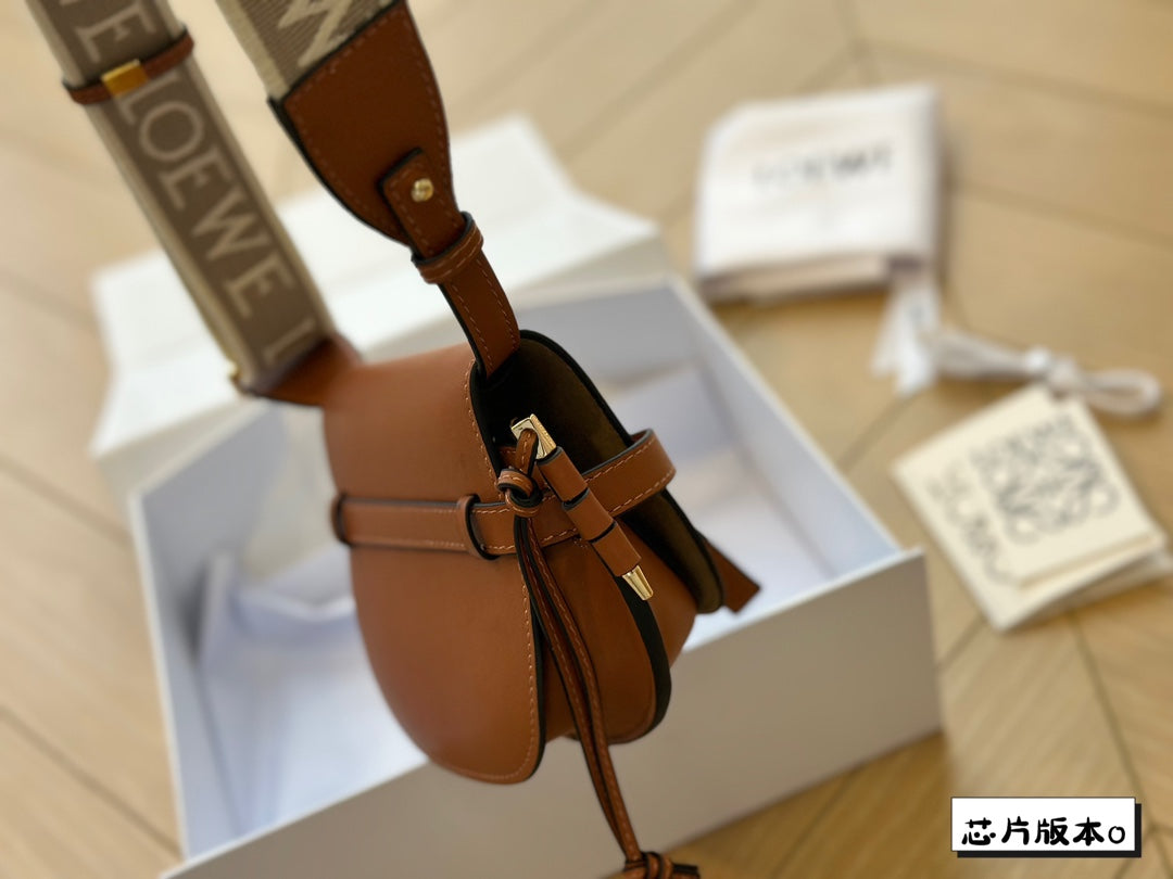 LOE MINI 18 GATE DUAL BAG IN TAN SOFT CALFSKIN AND JACQUARD mysite