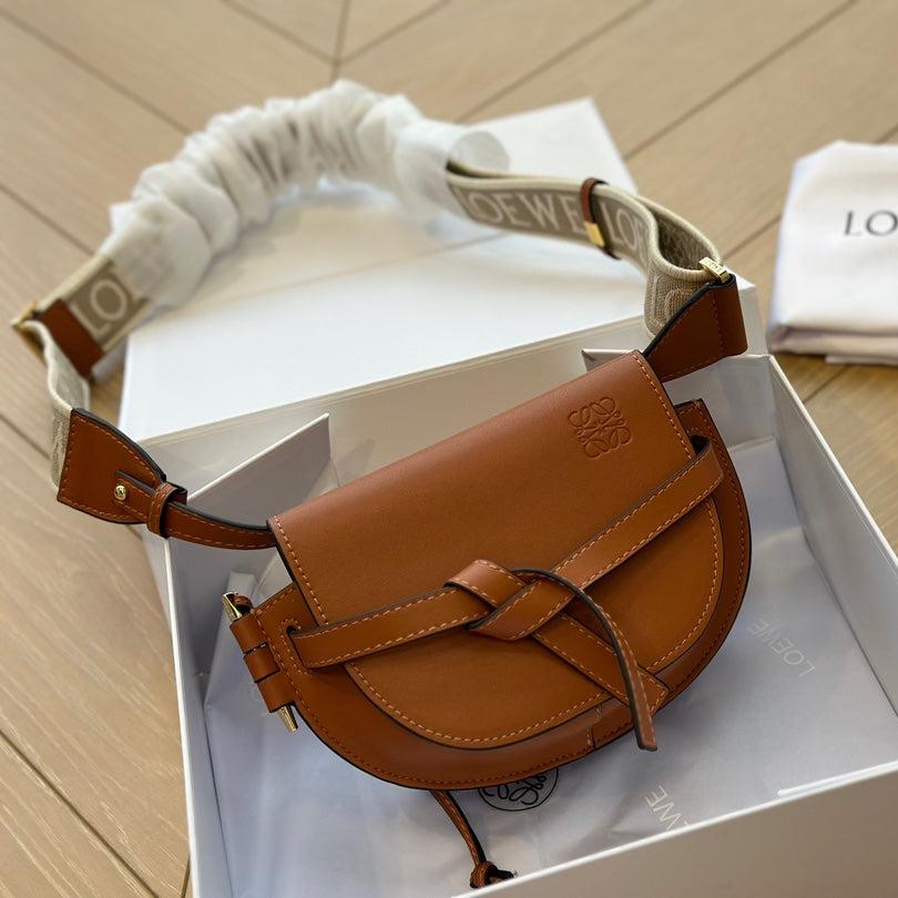 LOE MINI 18 GATE DUAL BAG IN TAN SOFT CALFSKIN AND JACQUARD mysite