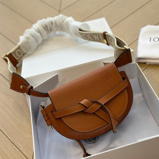 LOE MINI 18 GATE DUAL BAG IN TAN SOFT CALFSKIN AND JACQUARD mysite