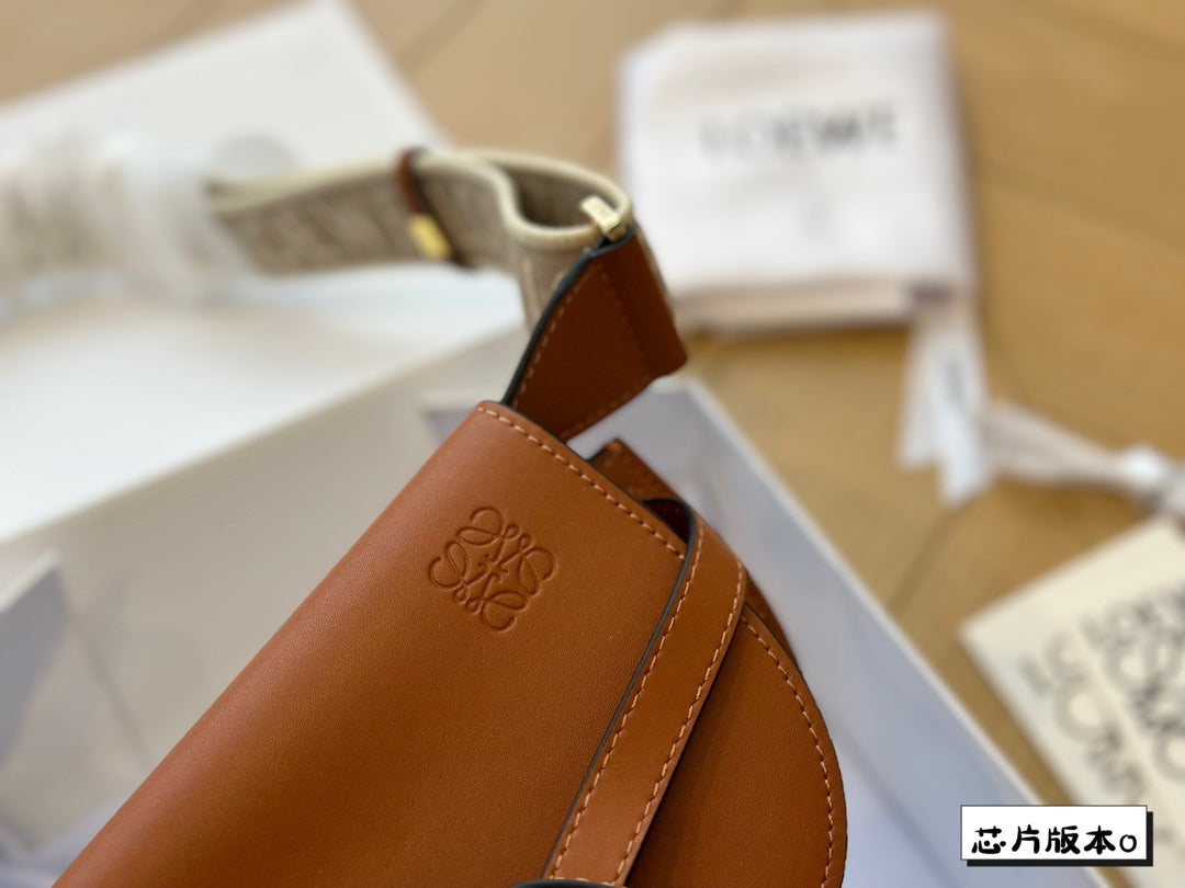 LOE MINI 18 GATE DUAL BAG IN TAN SOFT CALFSKIN AND JACQUARD mysite