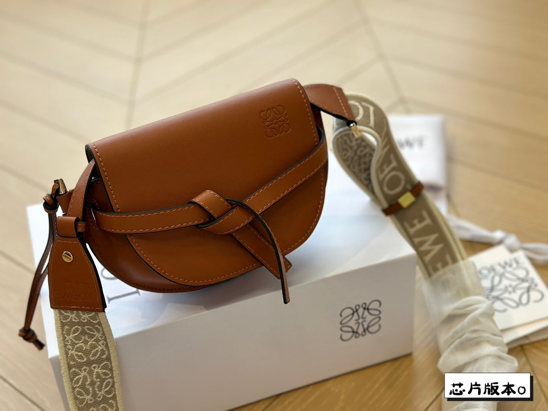 LOE MINI 18 GATE DUAL BAG IN TAN SOFT CALFSKIN AND JACQUARD mysite