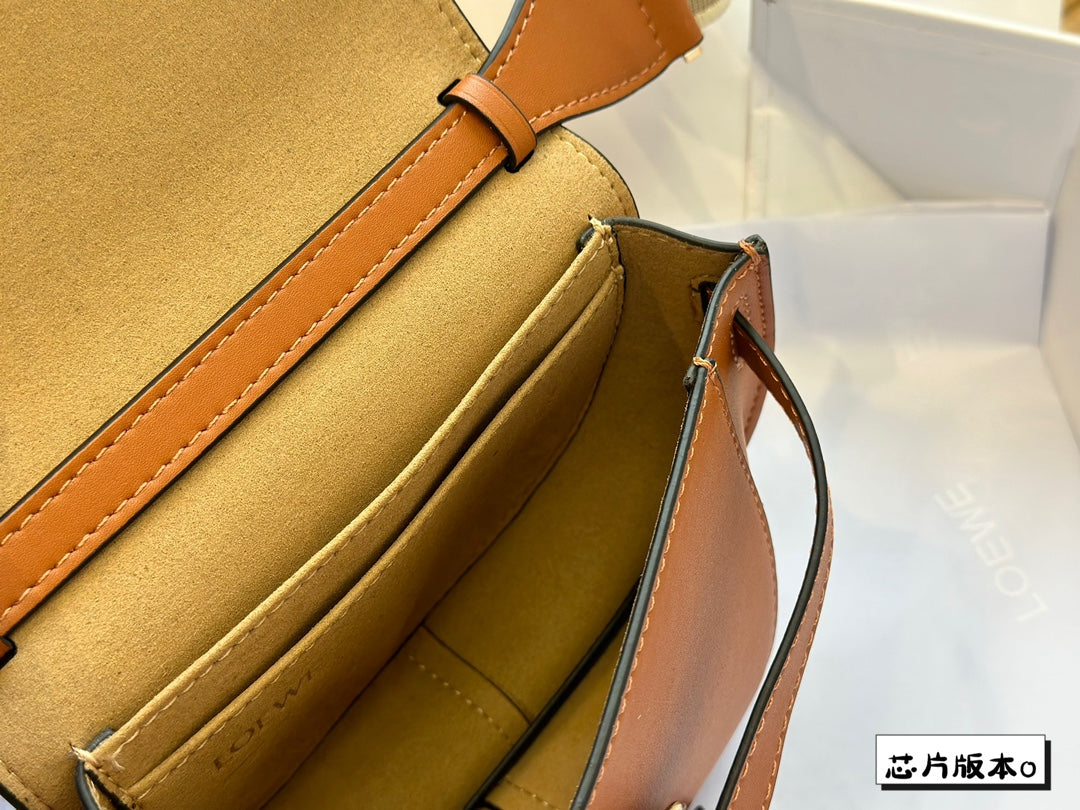 LOE MINI 18 GATE DUAL BAG IN TAN SOFT CALFSKIN AND JACQUARD mysite