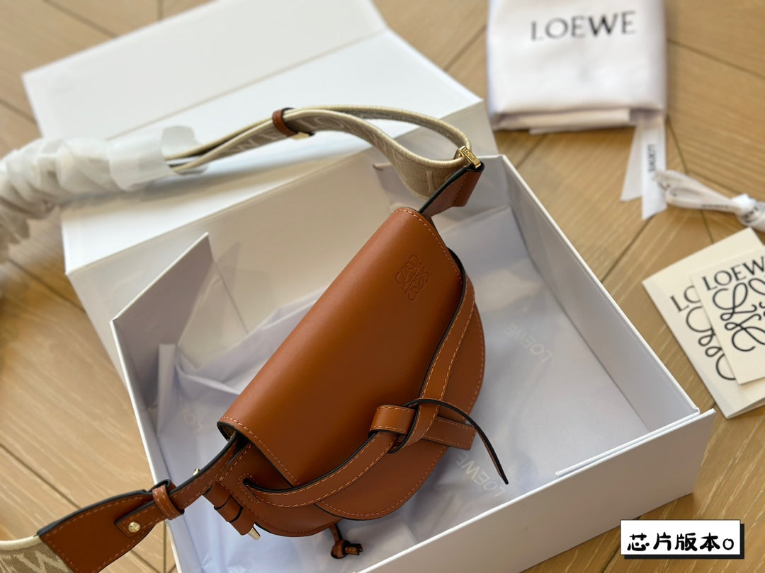 LOE MINI 18 GATE DUAL BAG IN TAN SOFT CALFSKIN AND JACQUARD mysite