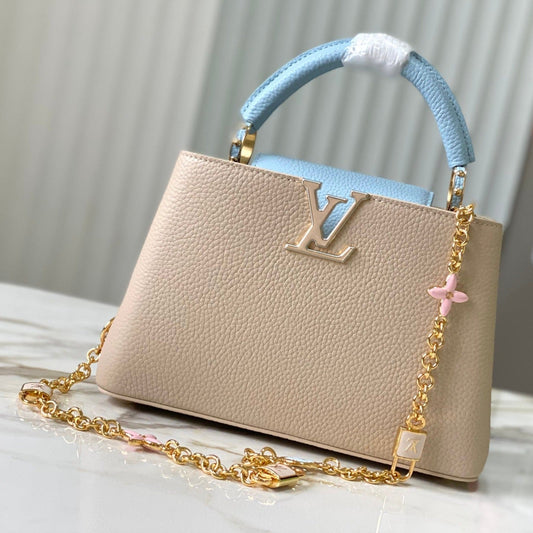 capucines bb 27 beige cloud blue taurillon leather gold hardware mysite