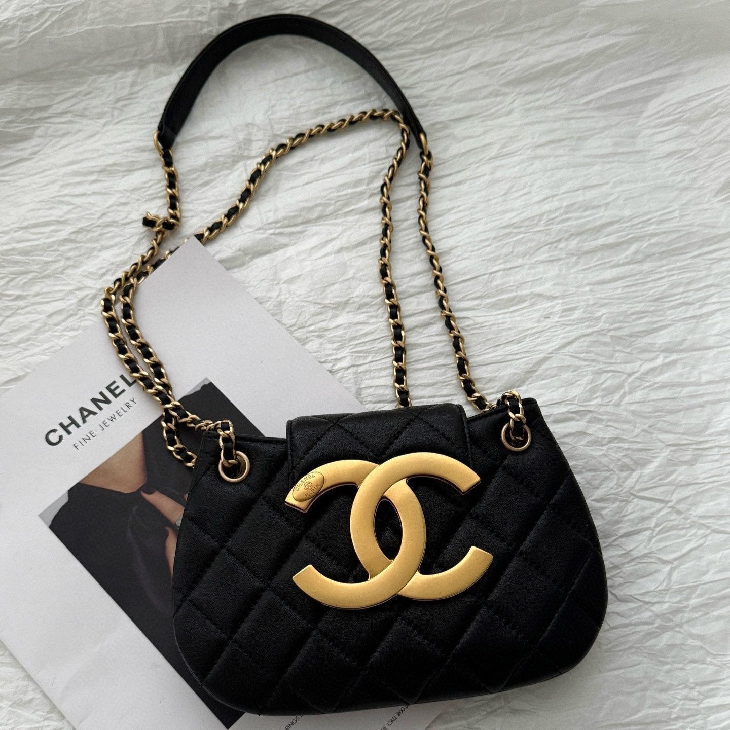 24c cc hobo bag 20cm black lambskin gold hardware mysite