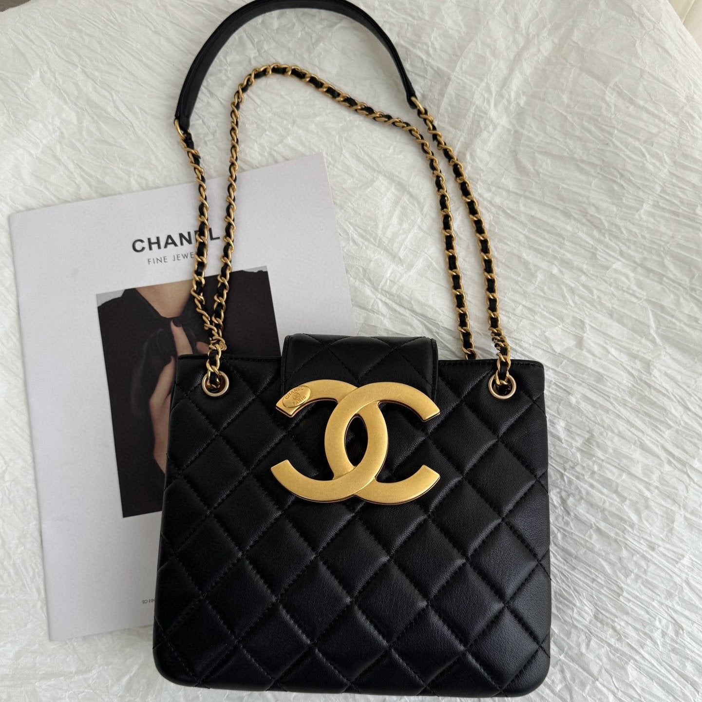 24c cc small shopping bag 21cm black lambskin gold hardware mysite