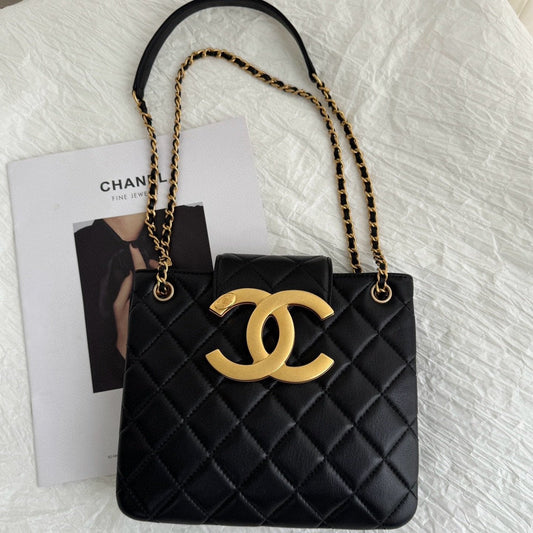 24c cc small shopping bag 21cm black lambskin gold hardware mysite