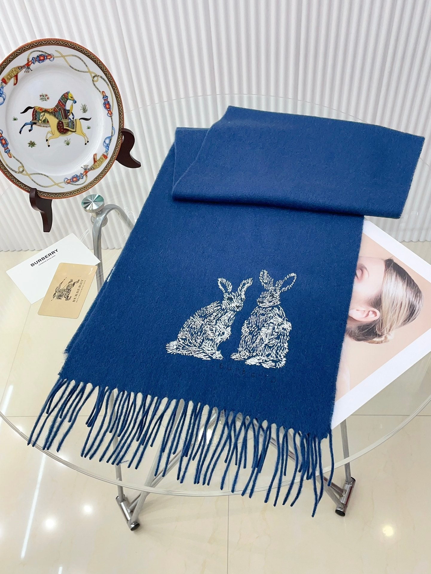 HARE WOOL CASHMERE SCARF 180 CM COBALT BLUE 376428 mysite