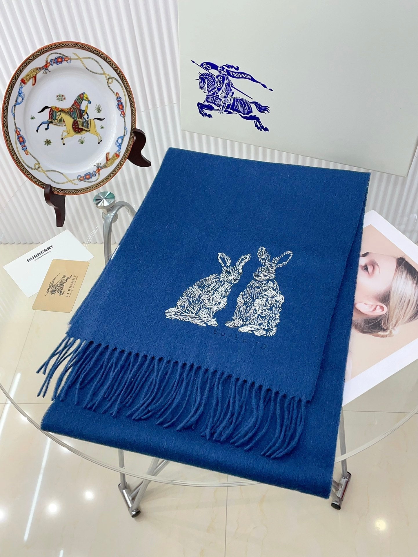 HARE WOOL CASHMERE SCARF 180 CM COBALT BLUE 376428 mysite