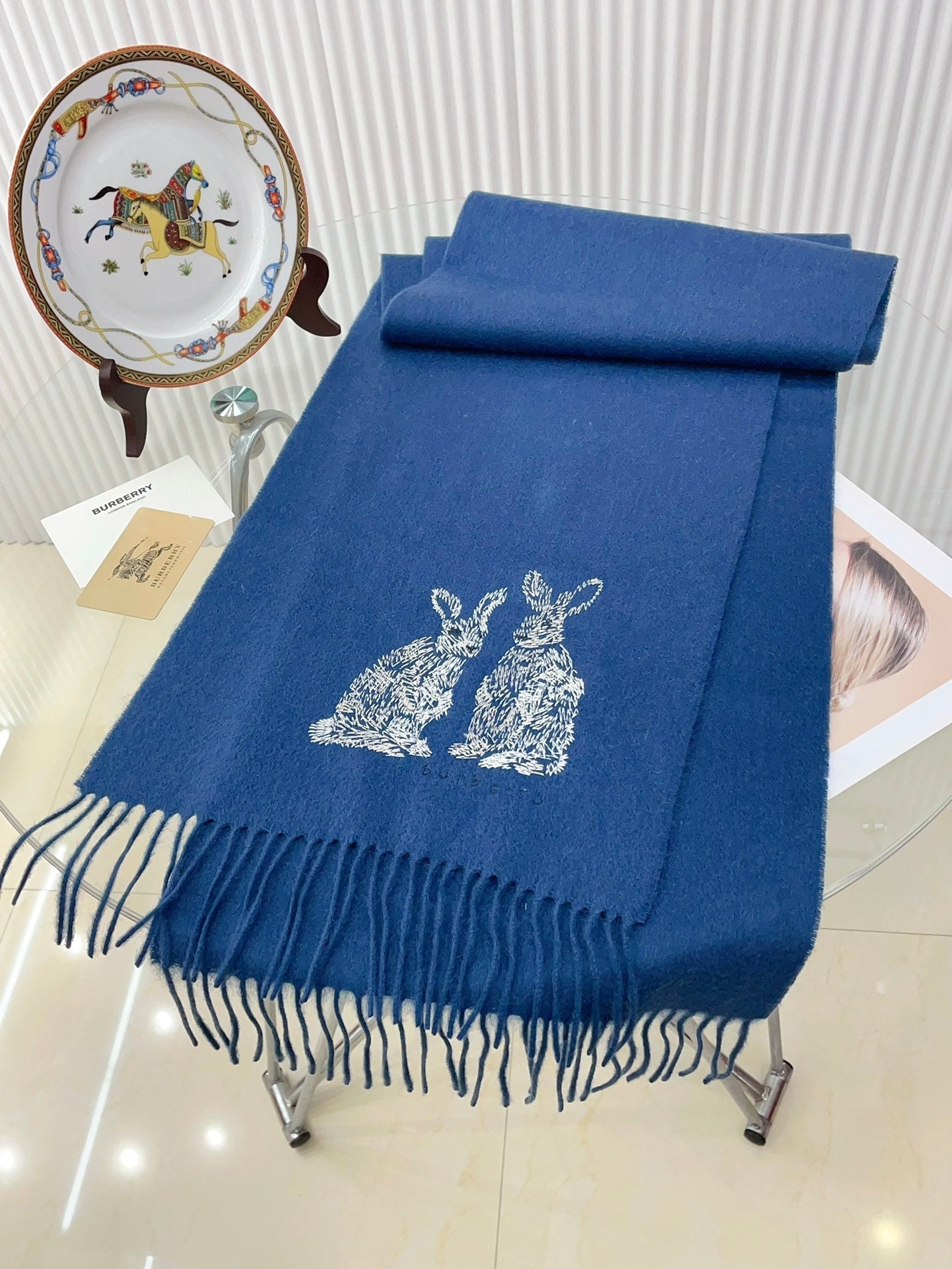 HARE WOOL CASHMERE SCARF 180 CM COBALT BLUE 376428 mysite