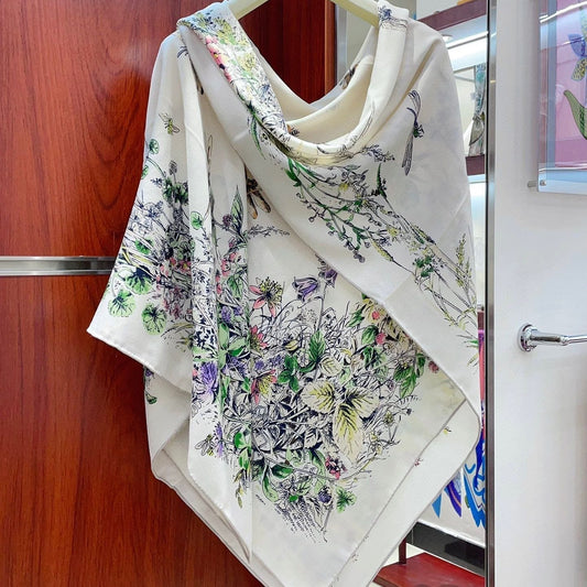 SCARF 140 CM IN WHITE MONOGRAM SILK AND CASHMERE 415163 mysite