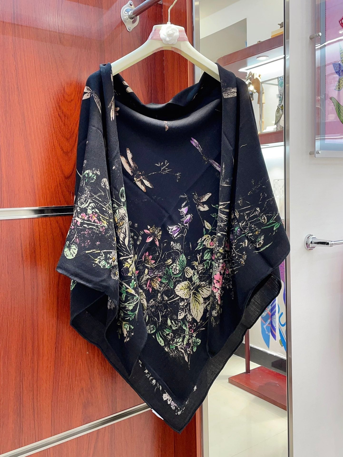 SCARF 140 CM IN BLACK MONOGRAM SILK AND CASHMERE 378469 mysite