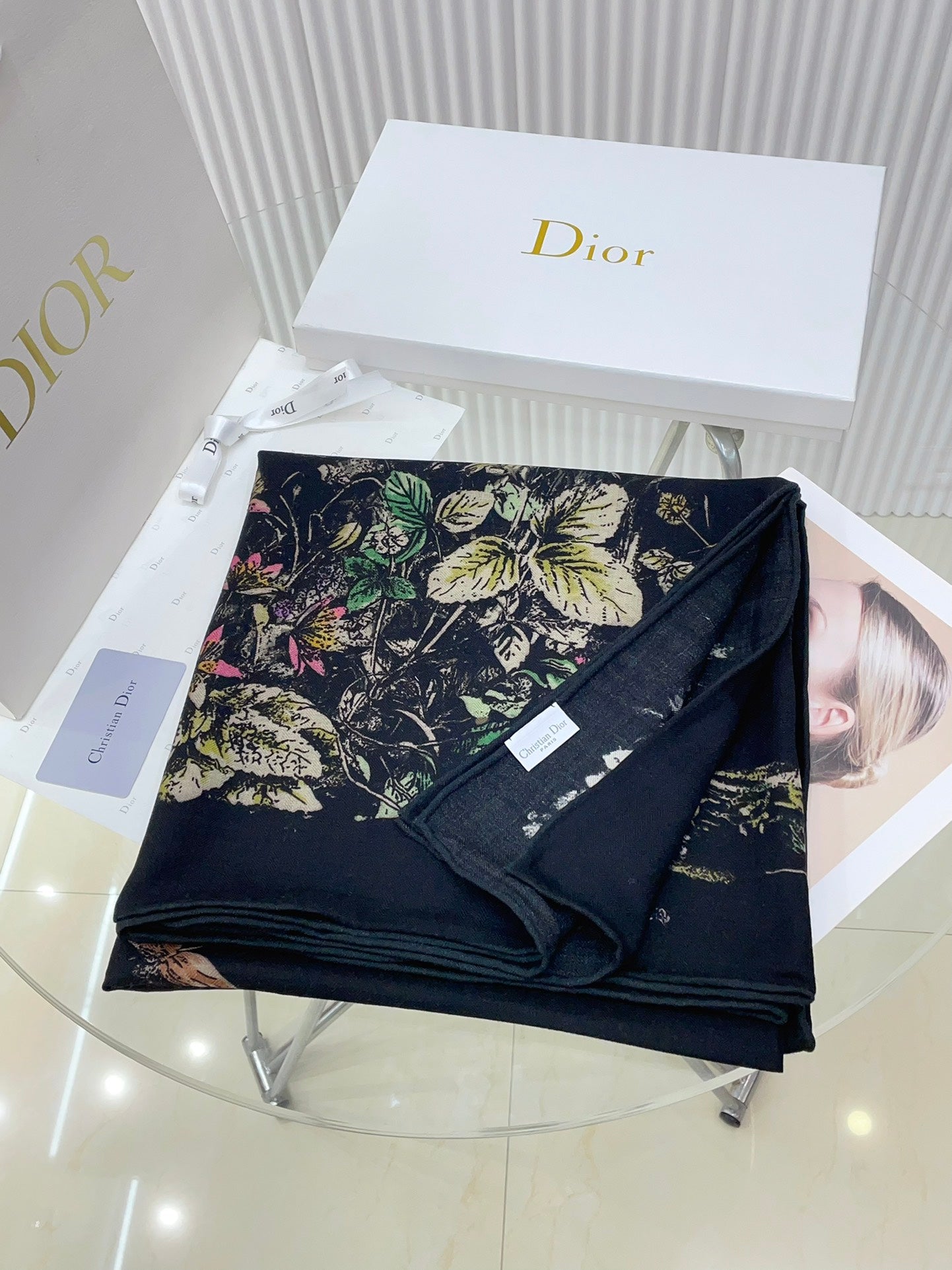 SCARF 140 CM IN BLACK MONOGRAM SILK AND CASHMERE 378469 mysite