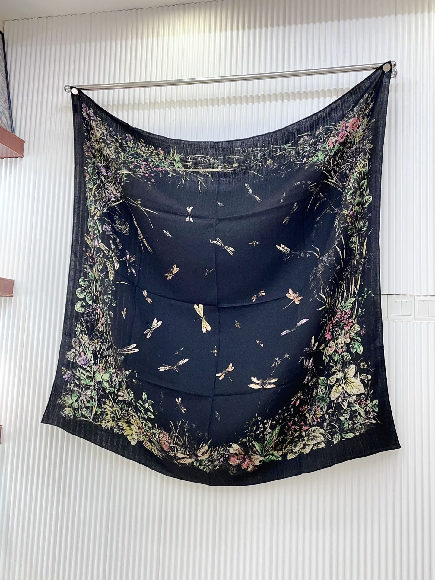 SCARF 140 CM IN BLACK MONOGRAM SILK AND CASHMERE 378469 mysite