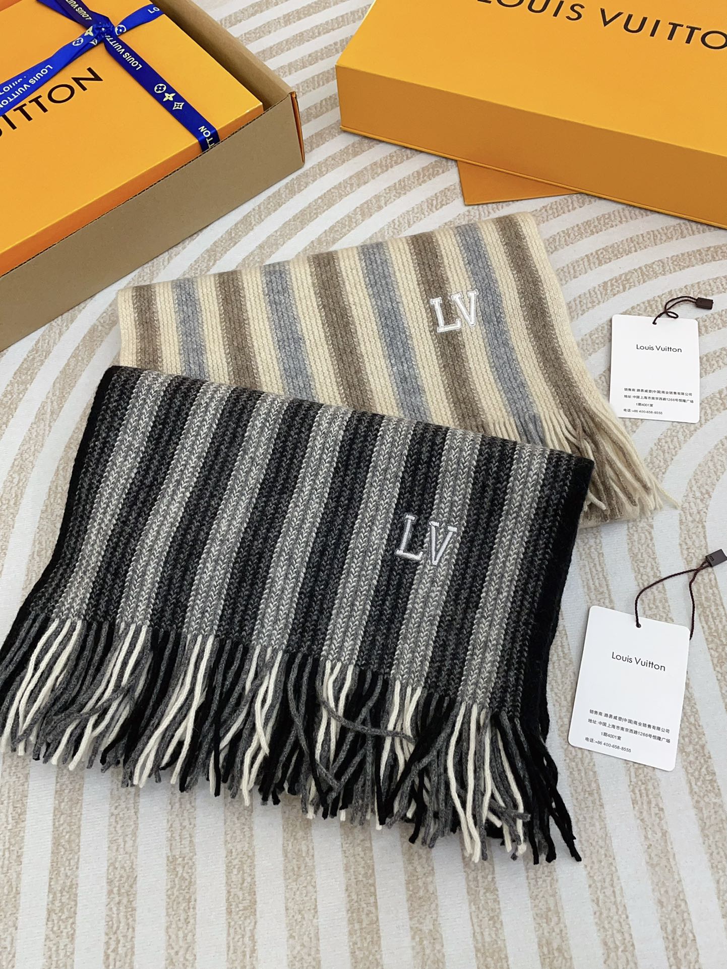 KNITTED SCARF 180 CM IN BLACK MIX GRAY CASHMERE 388179 mysite