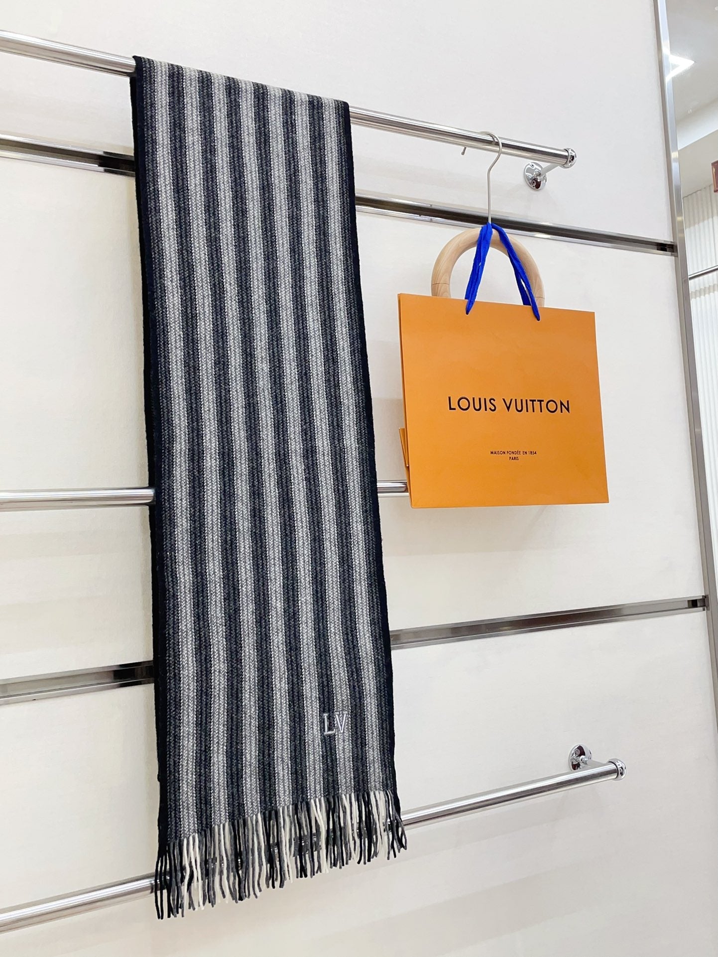 KNITTED SCARF 180 CM IN BLACK MIX GRAY CASHMERE 388179 mysite