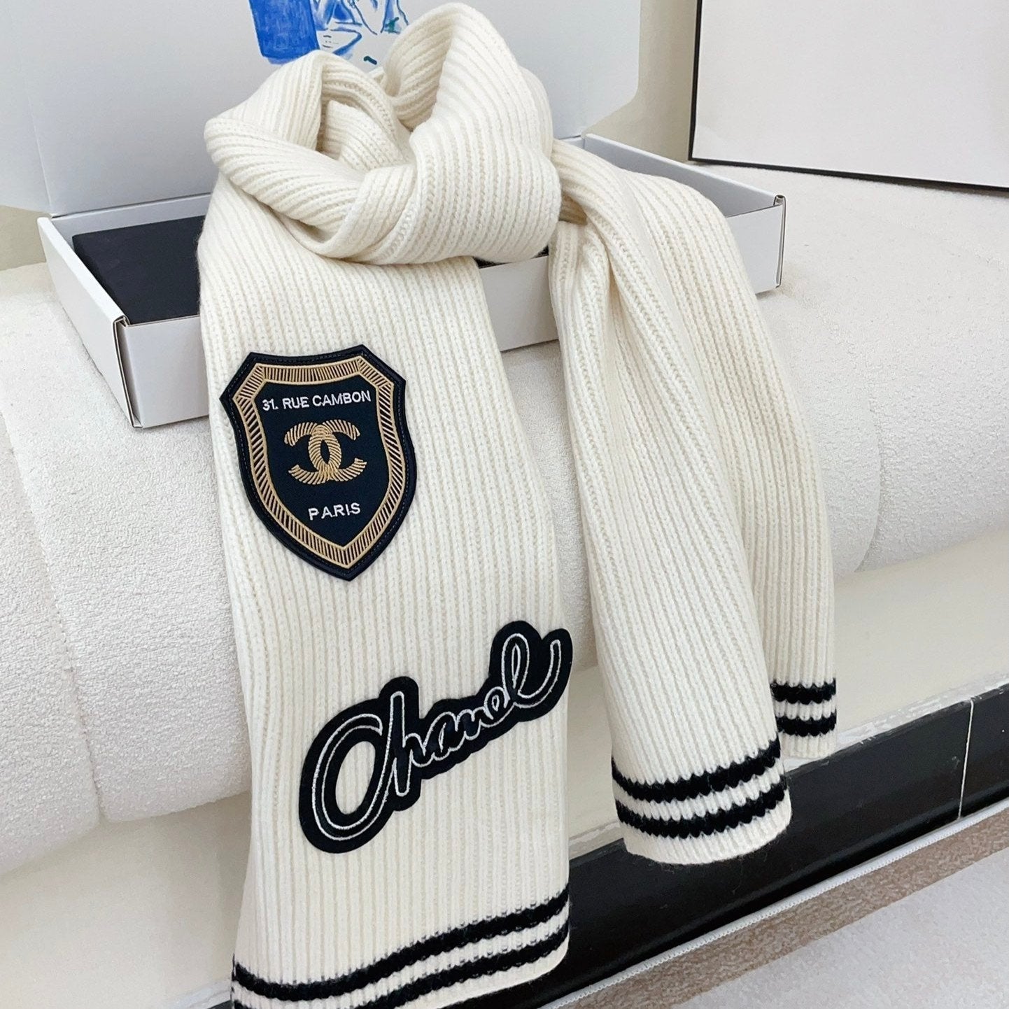 SCARF 180 CM IN WHITE PURE CASHMERE WITH STICKER 389997 mysite