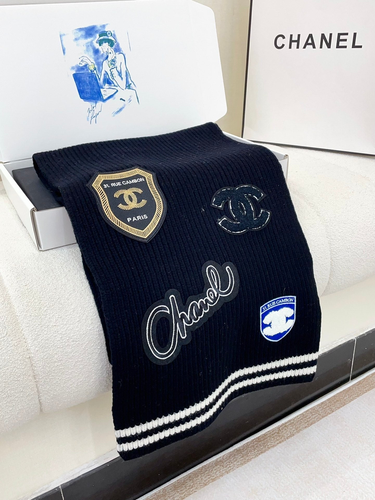 SCARF 180 CM IN BLACK PURE CASHMERE WITH STICKER 389998 mysite