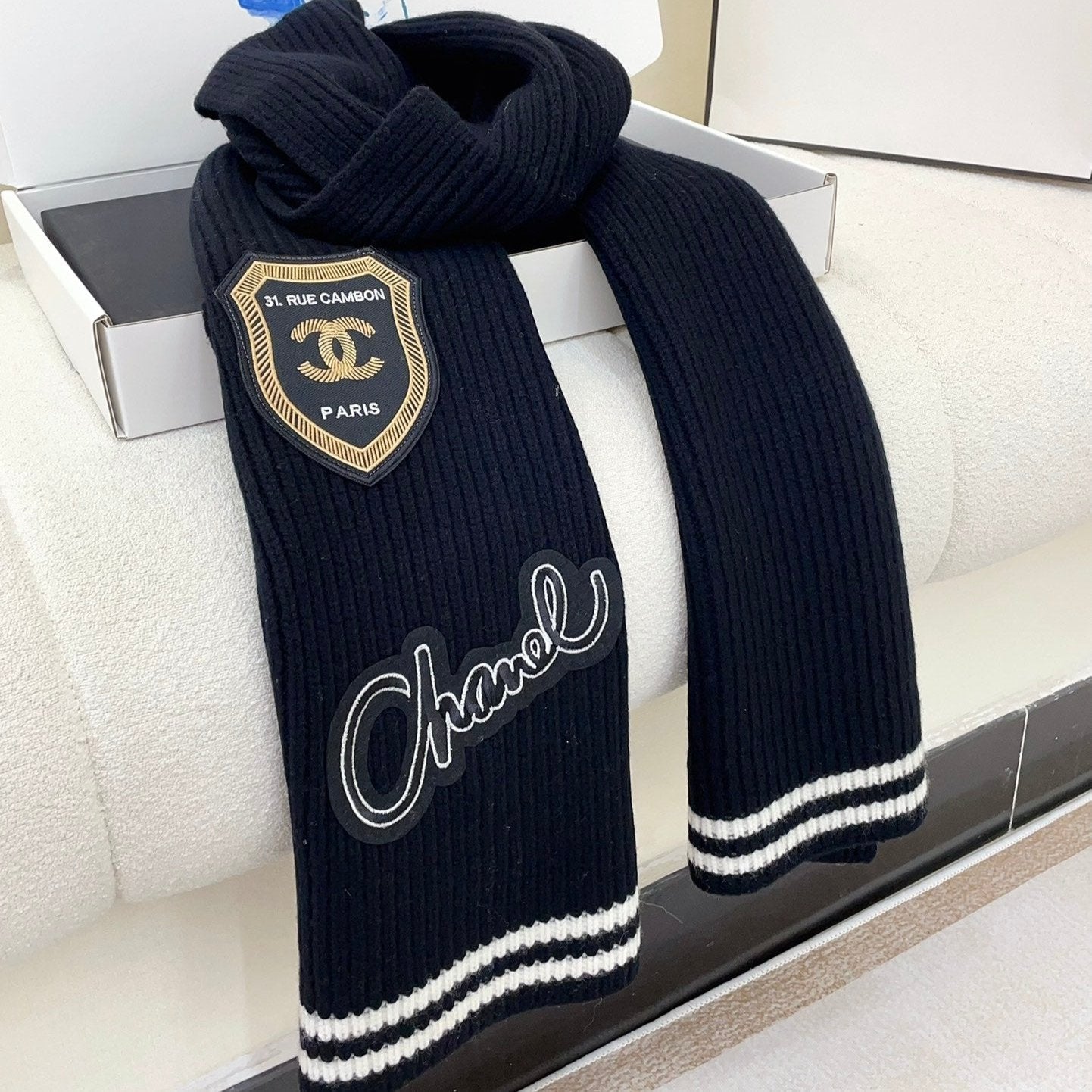 SCARF 180 CM IN BLACK PURE CASHMERE WITH STICKER 389998 mysite