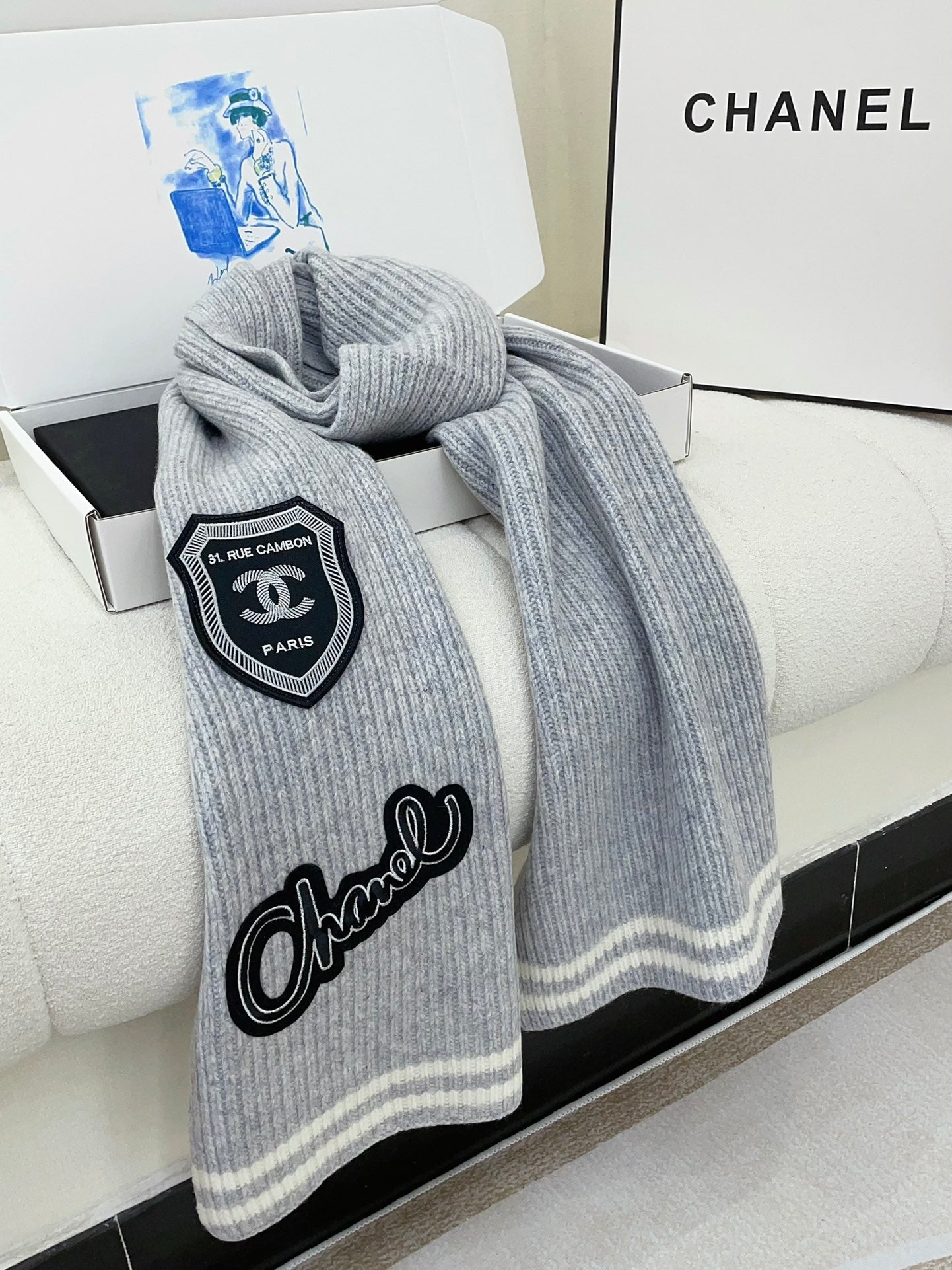 SCARF 180 CM IN CLOUD GRAY PURE CASHMERE WITH STICKER 389999 mysite