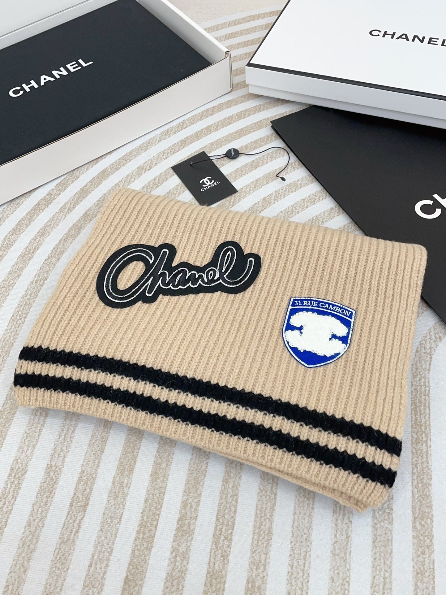 SCARF 180 CM IN TAN BEIGE PURE CASHMERE WITH STICKER 390000 mysite