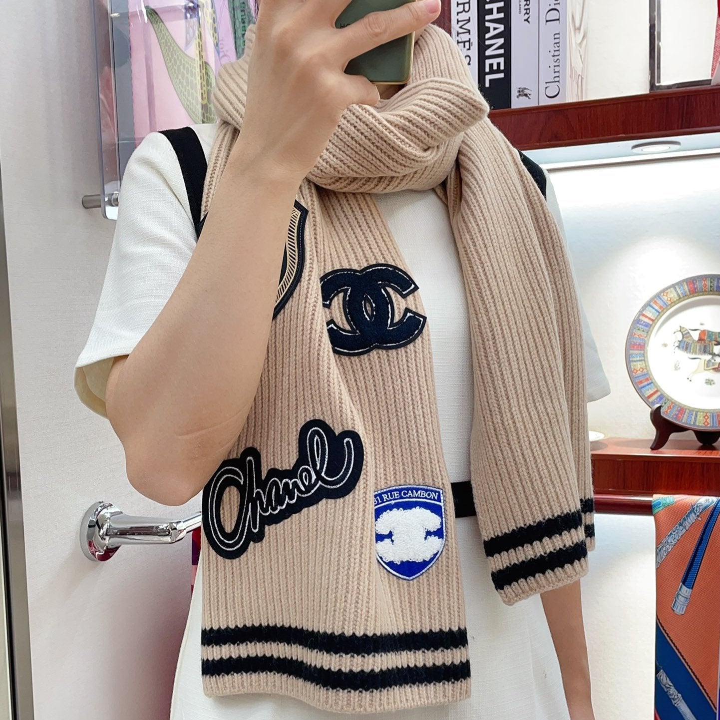 SCARF 180 CM IN TAN BEIGE PURE CASHMERE WITH STICKER 390000 mysite