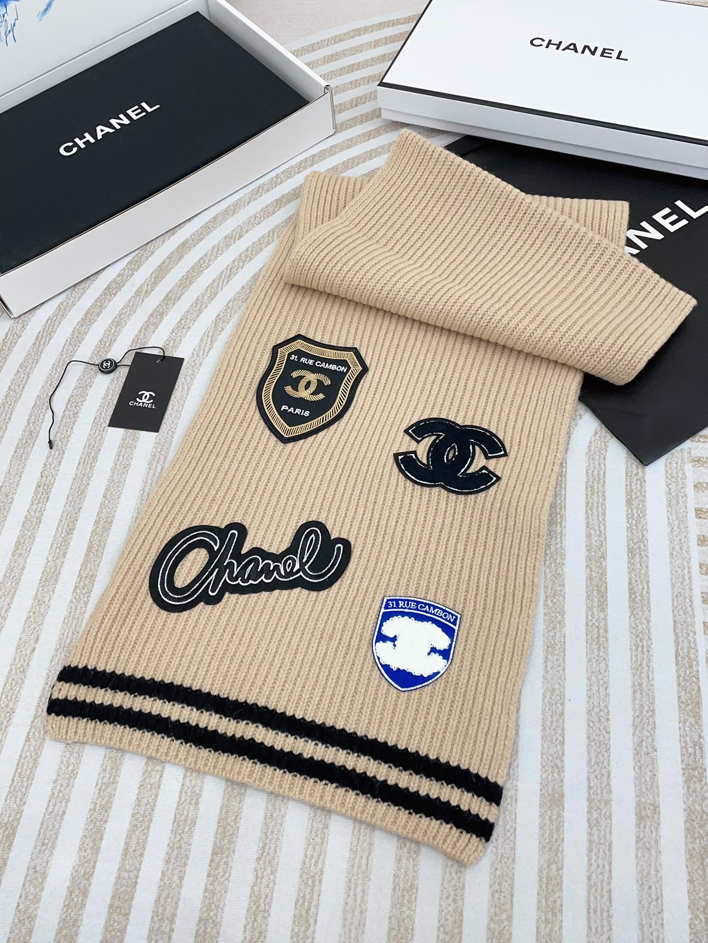 SCARF 180 CM IN TAN BEIGE PURE CASHMERE WITH STICKER 390000 mysite