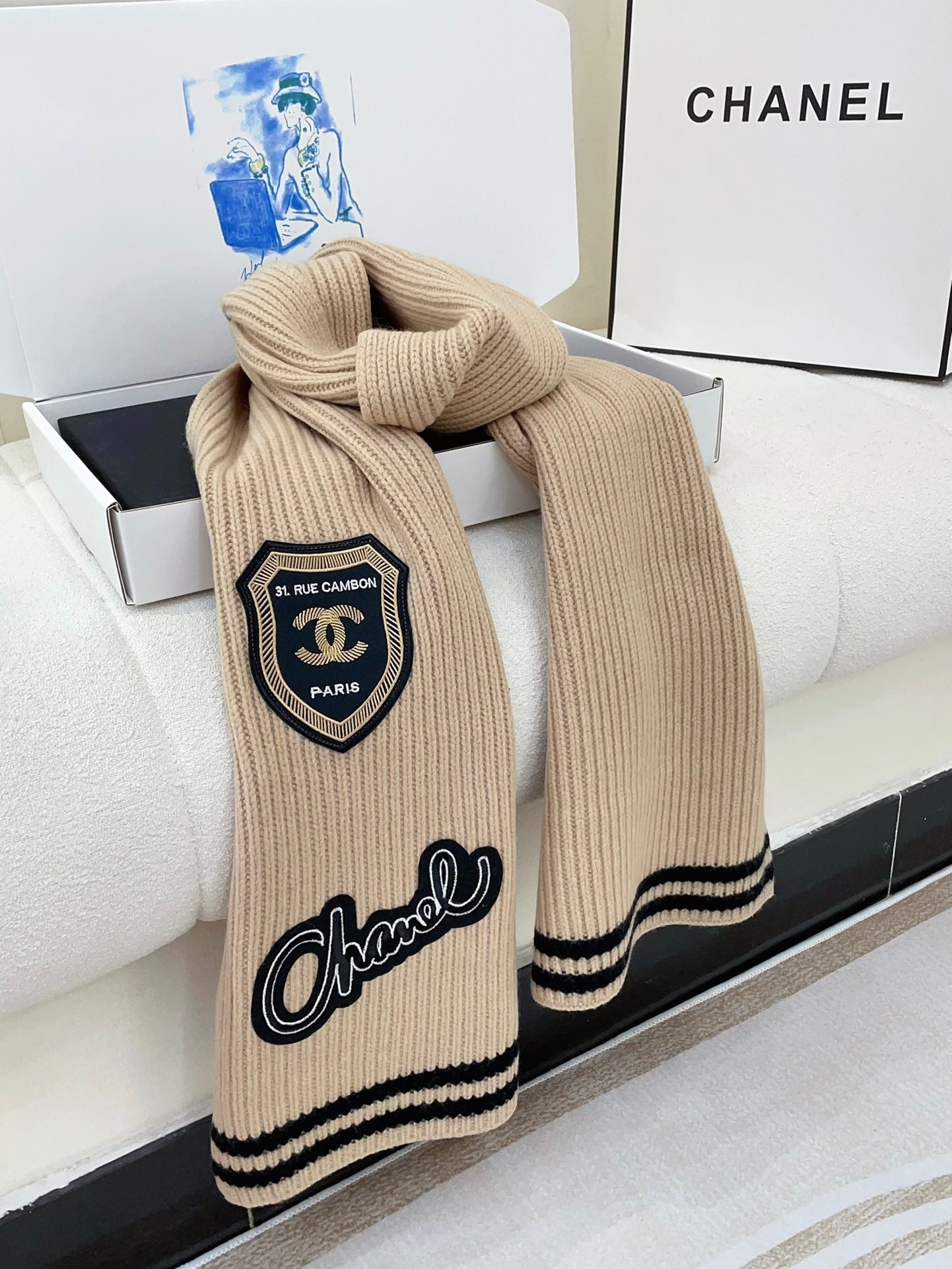 SCARF 180 CM IN TAN BEIGE PURE CASHMERE WITH STICKER 390000 mysite