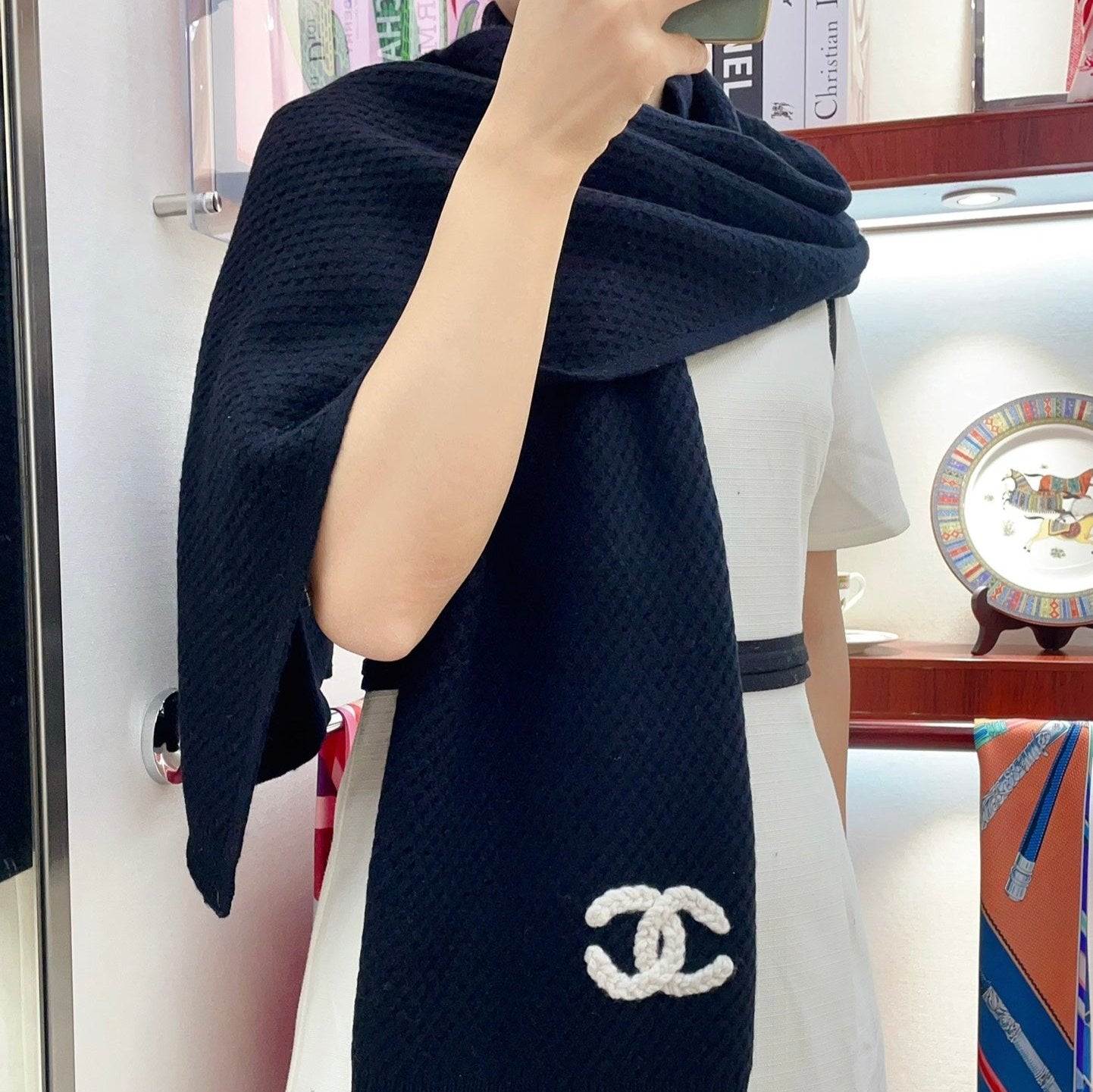 SCARF 190 CM IN BLACK CASHMERE 393184 mysite