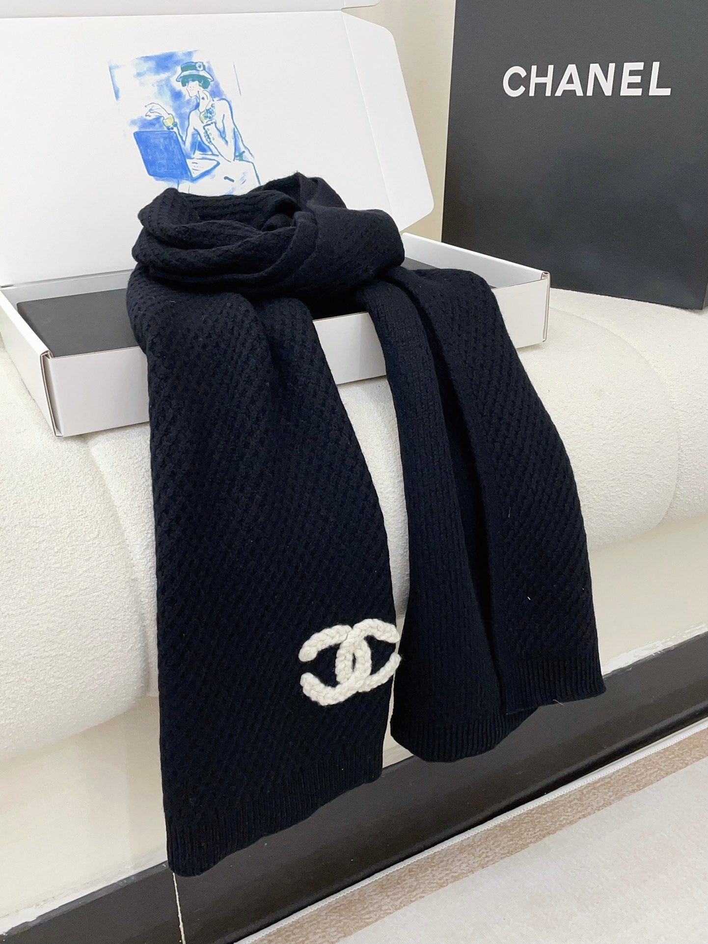 SCARF 190 CM IN BLACK CASHMERE 393184 mysite