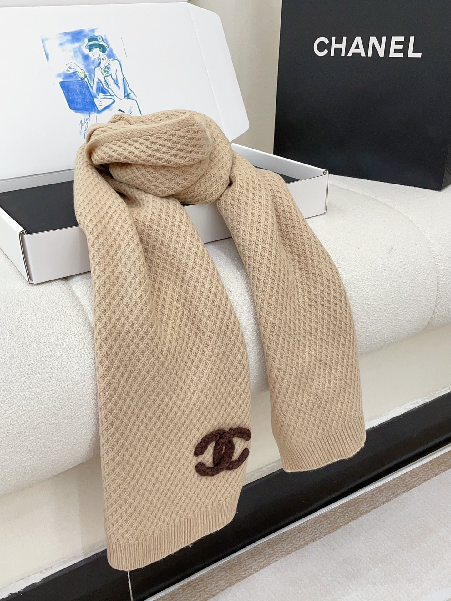 SCARF 190 CM IN DESERT BROWN CASHMERE 393185 mysite