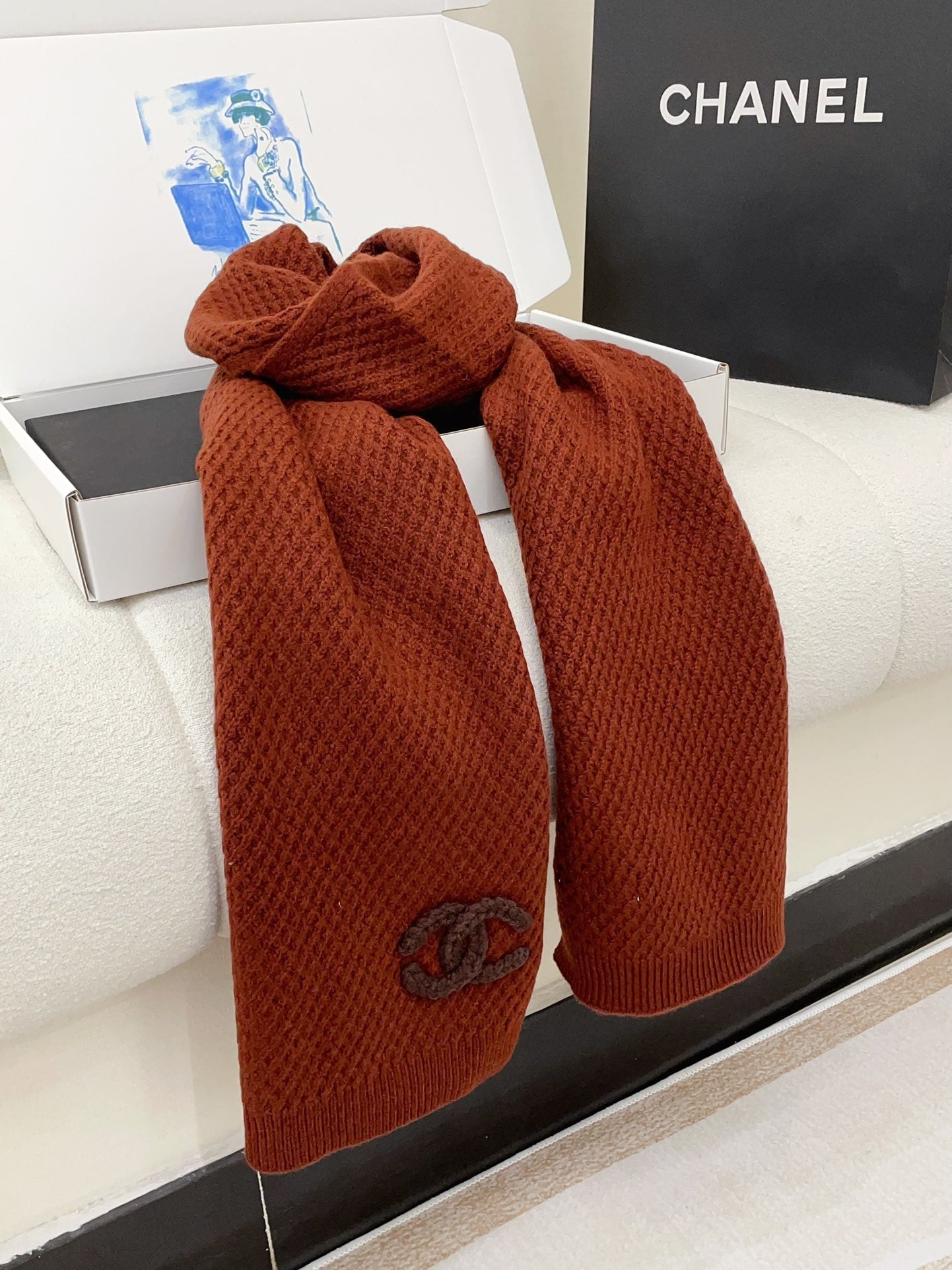 SCARF 190 CM IN RED BROWN CASHMERE 393186 mysite