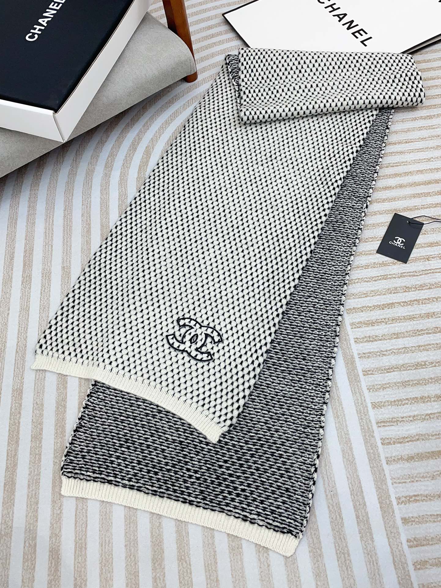 SCARF 180 CM IN WHITE MIX BLACK CASHMERE  394592 mysite