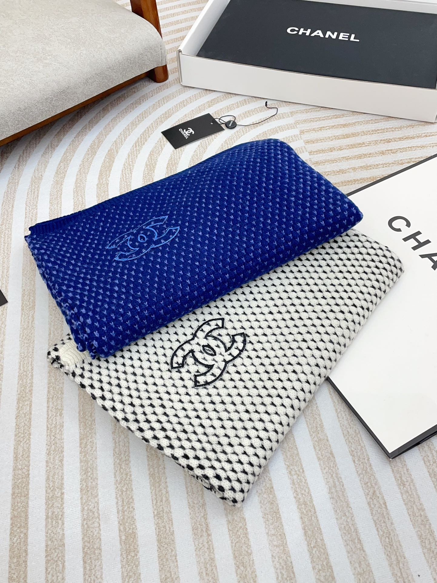 SCARF 180 CM IN WHITE MIX BLACK CASHMERE  394592 mysite