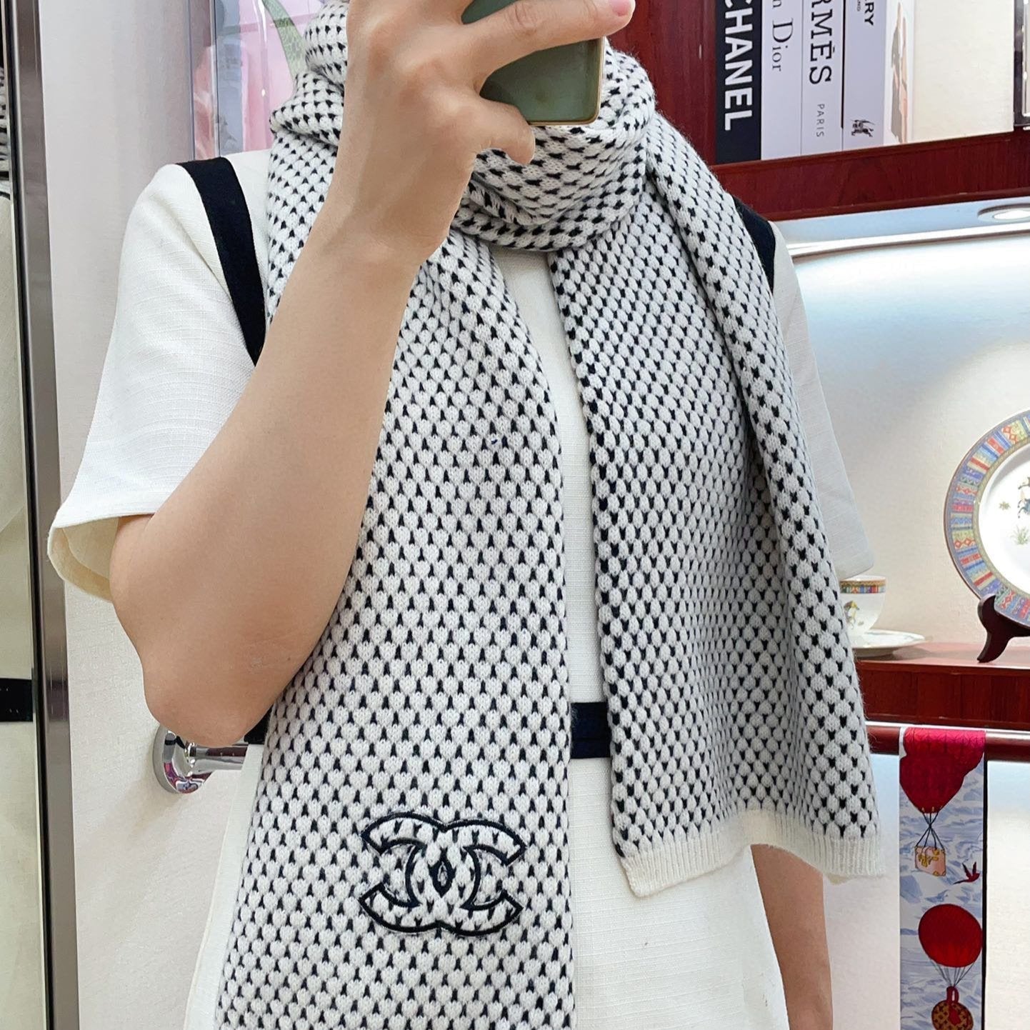 SCARF 180 CM IN WHITE MIX BLACK CASHMERE  394592 mysite