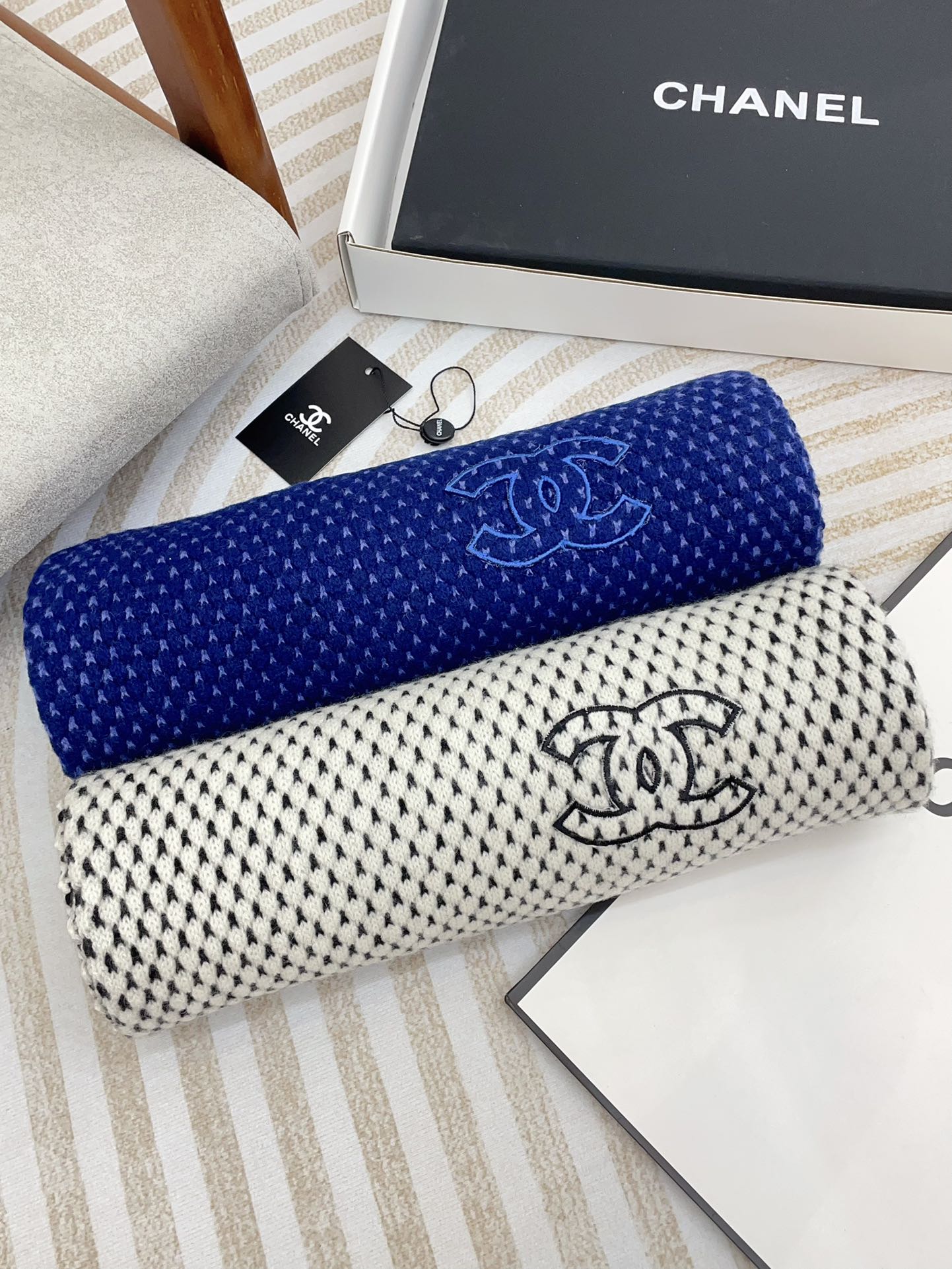 SCARF 180 CM IN WHITE MIX BLACK CASHMERE  394592 mysite