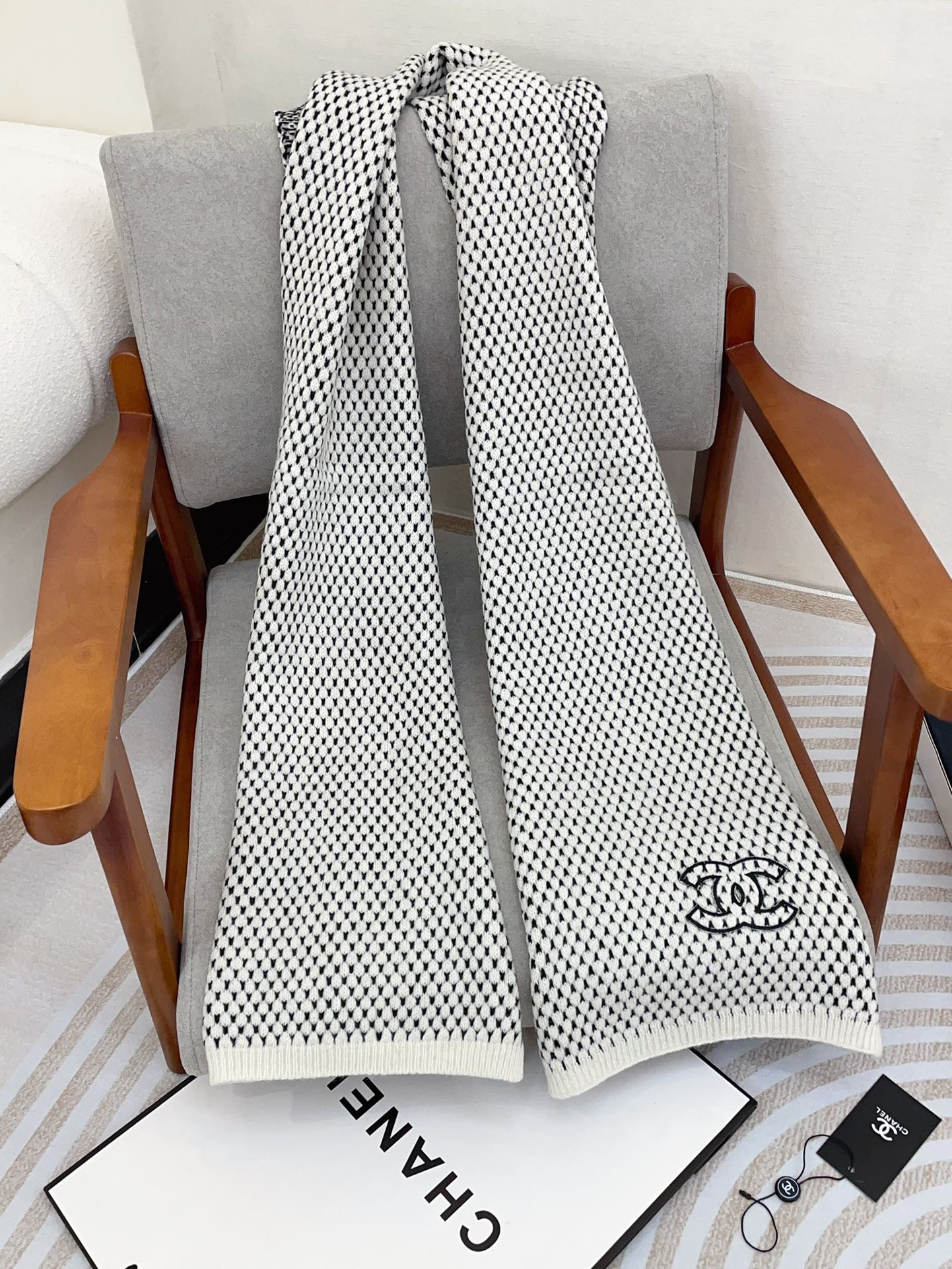 SCARF 180 CM IN WHITE MIX BLACK CASHMERE  394592 mysite