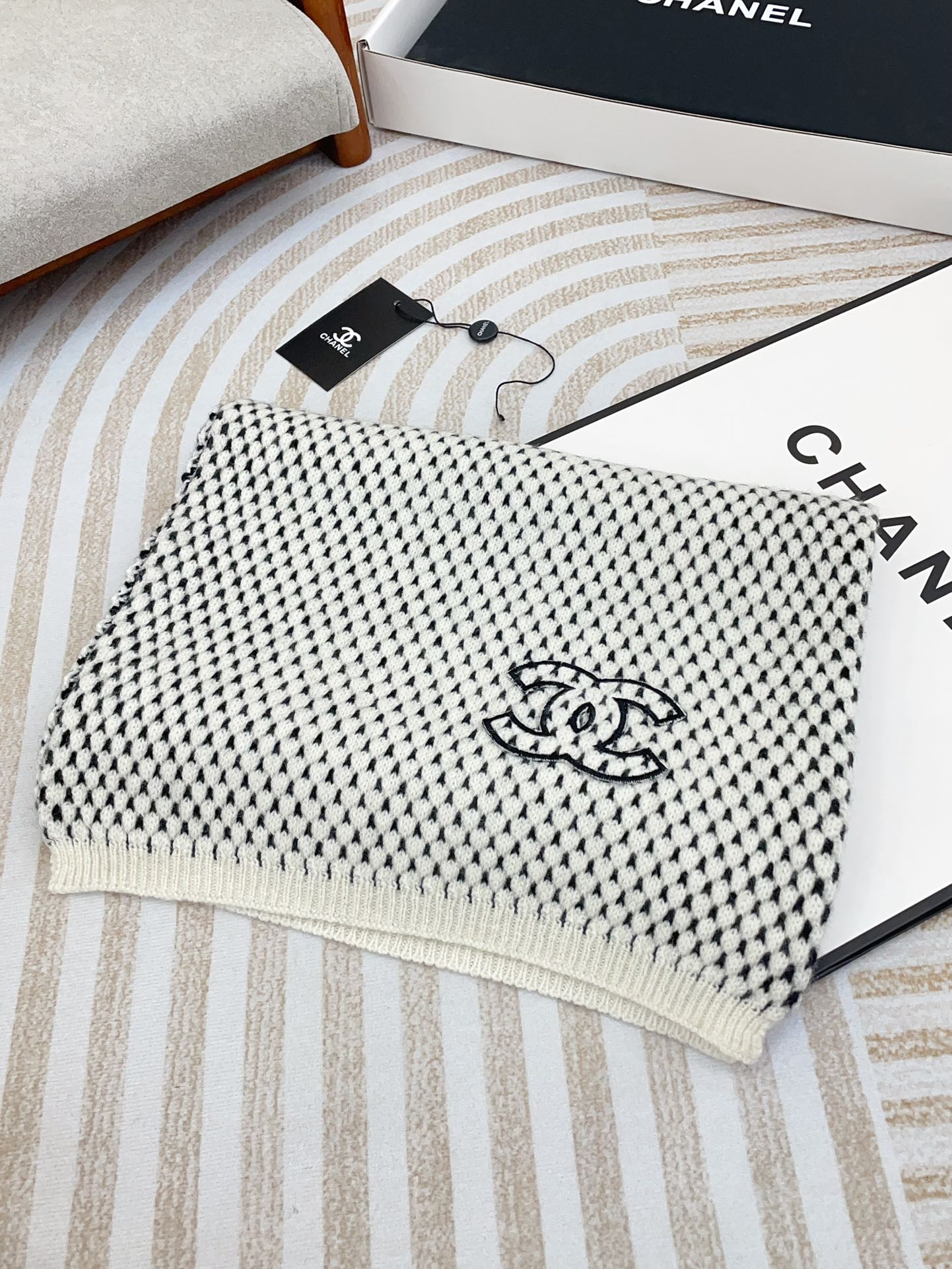 SCARF 180 CM IN WHITE MIX BLACK CASHMERE  394592 mysite