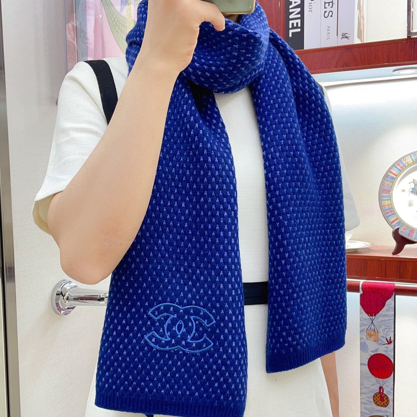 SCARF 180 CM IN AZURE BLUE CASHMERE  394593 mysite