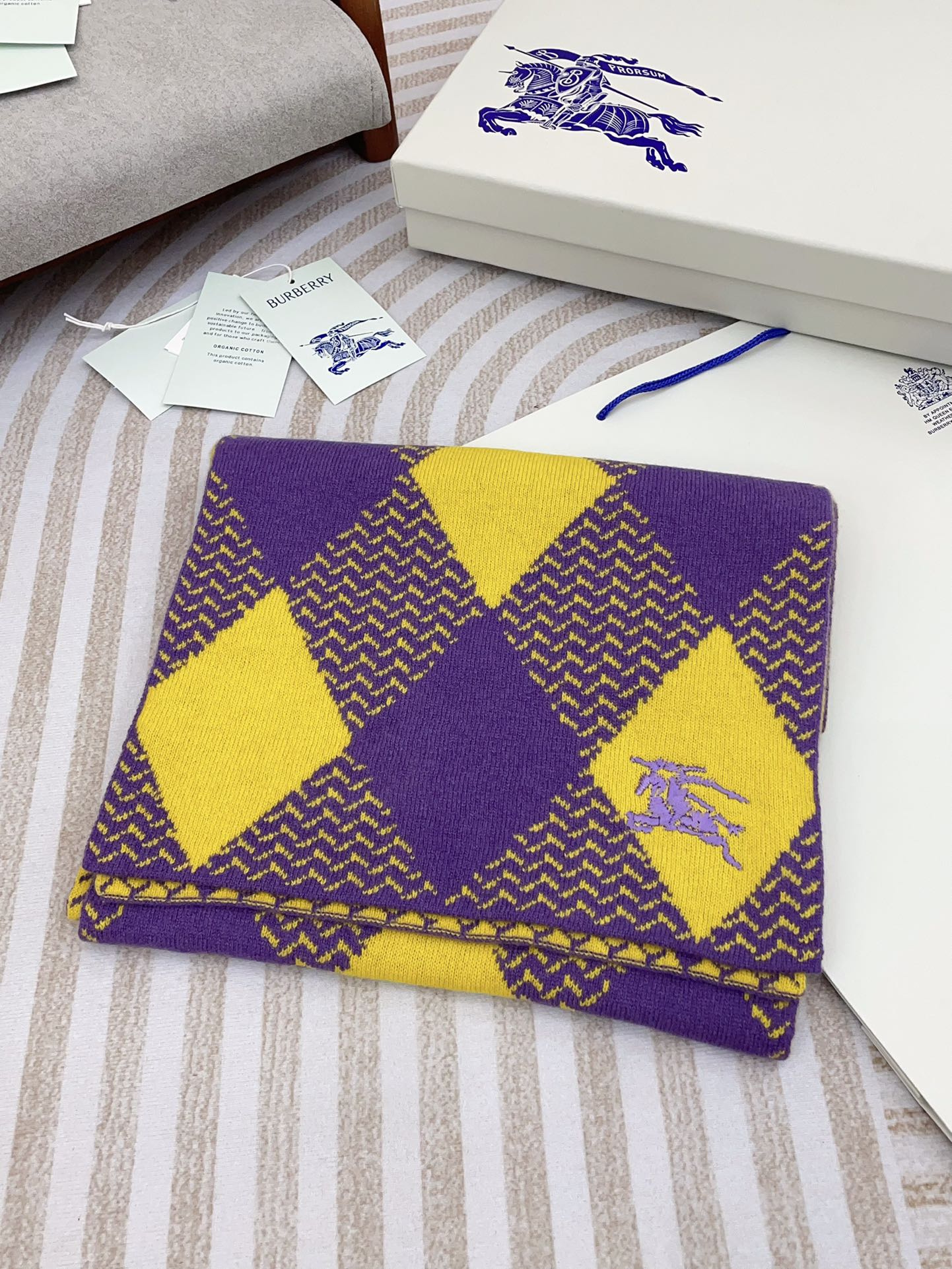 ARGYLE WOOL SCARF 190 CM VIOLET MIX BRIGHT YELLOW 394595 mysite