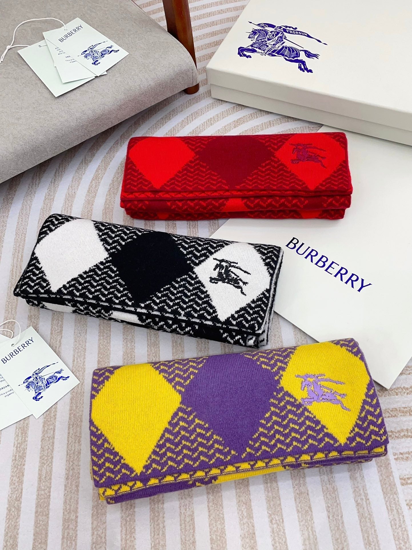 ARGYLE WOOL SCARF 190 CM VIOLET MIX BRIGHT YELLOW 394595 mysite