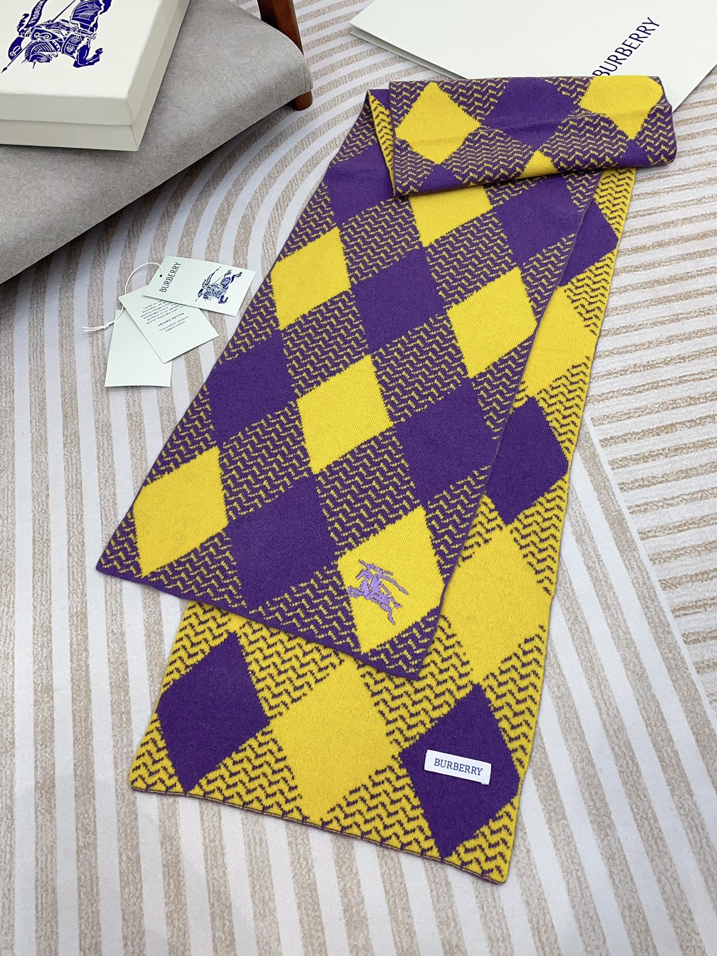 ARGYLE WOOL SCARF 190 CM VIOLET MIX BRIGHT YELLOW 394595 mysite
