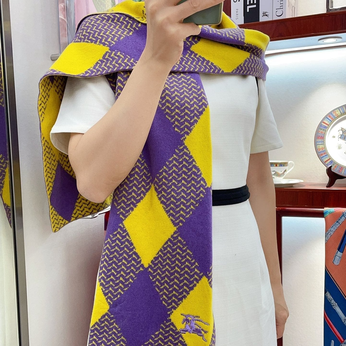 ARGYLE WOOL SCARF 190 CM VIOLET MIX BRIGHT YELLOW 394595 mysite