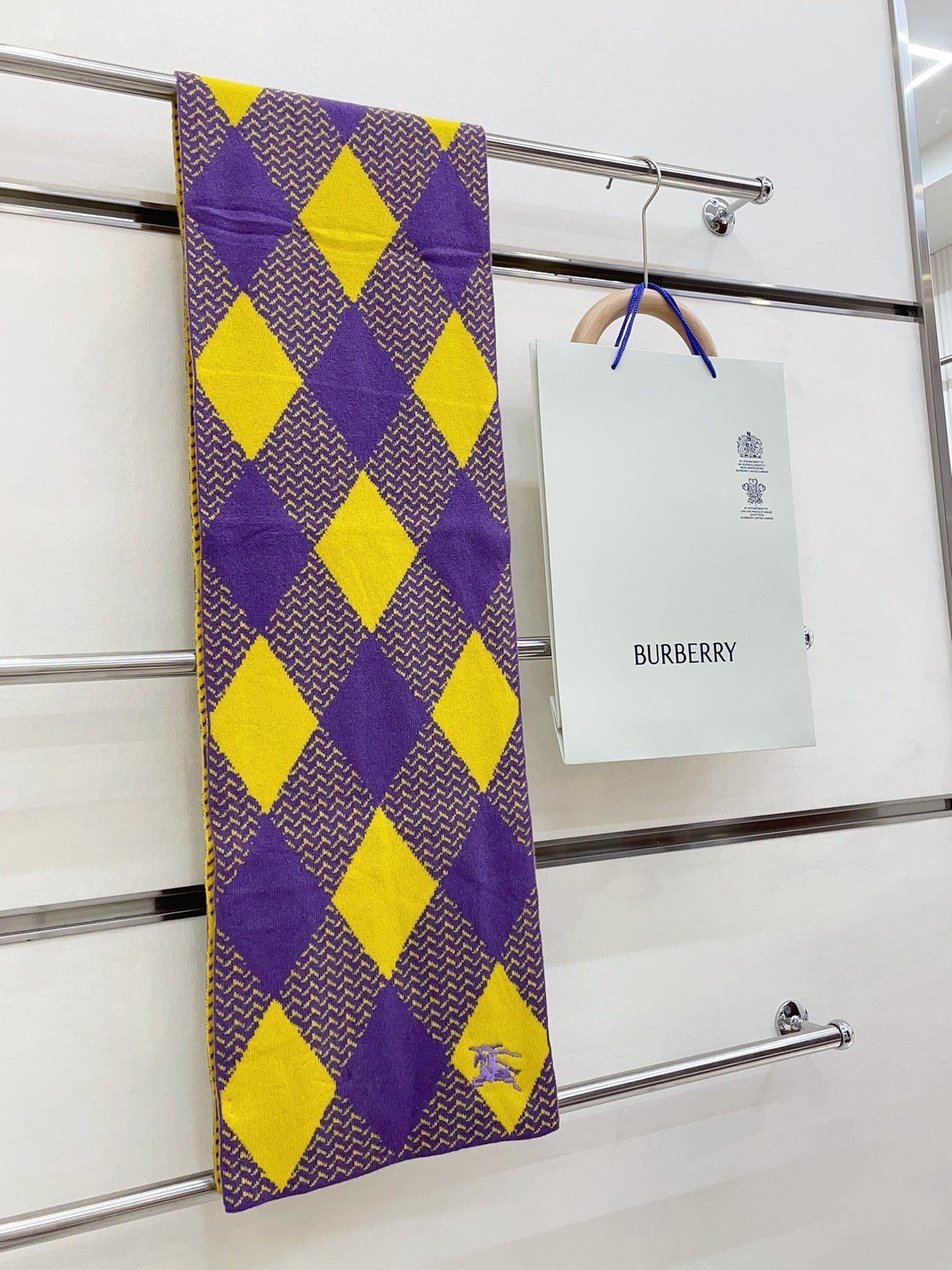 ARGYLE WOOL SCARF 190 CM VIOLET MIX BRIGHT YELLOW 394595 mysite