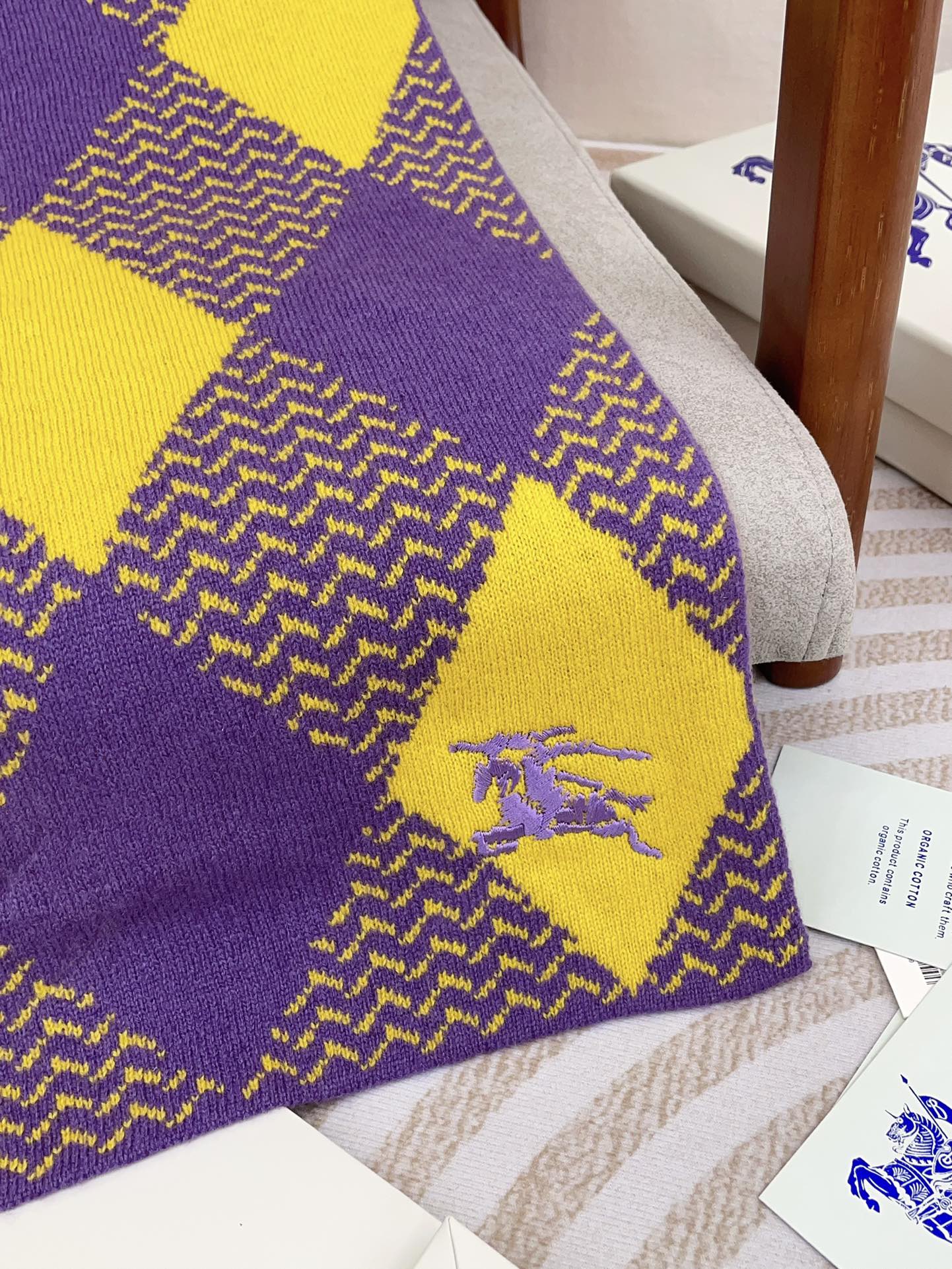 ARGYLE WOOL SCARF 190 CM VIOLET MIX BRIGHT YELLOW 394595 mysite